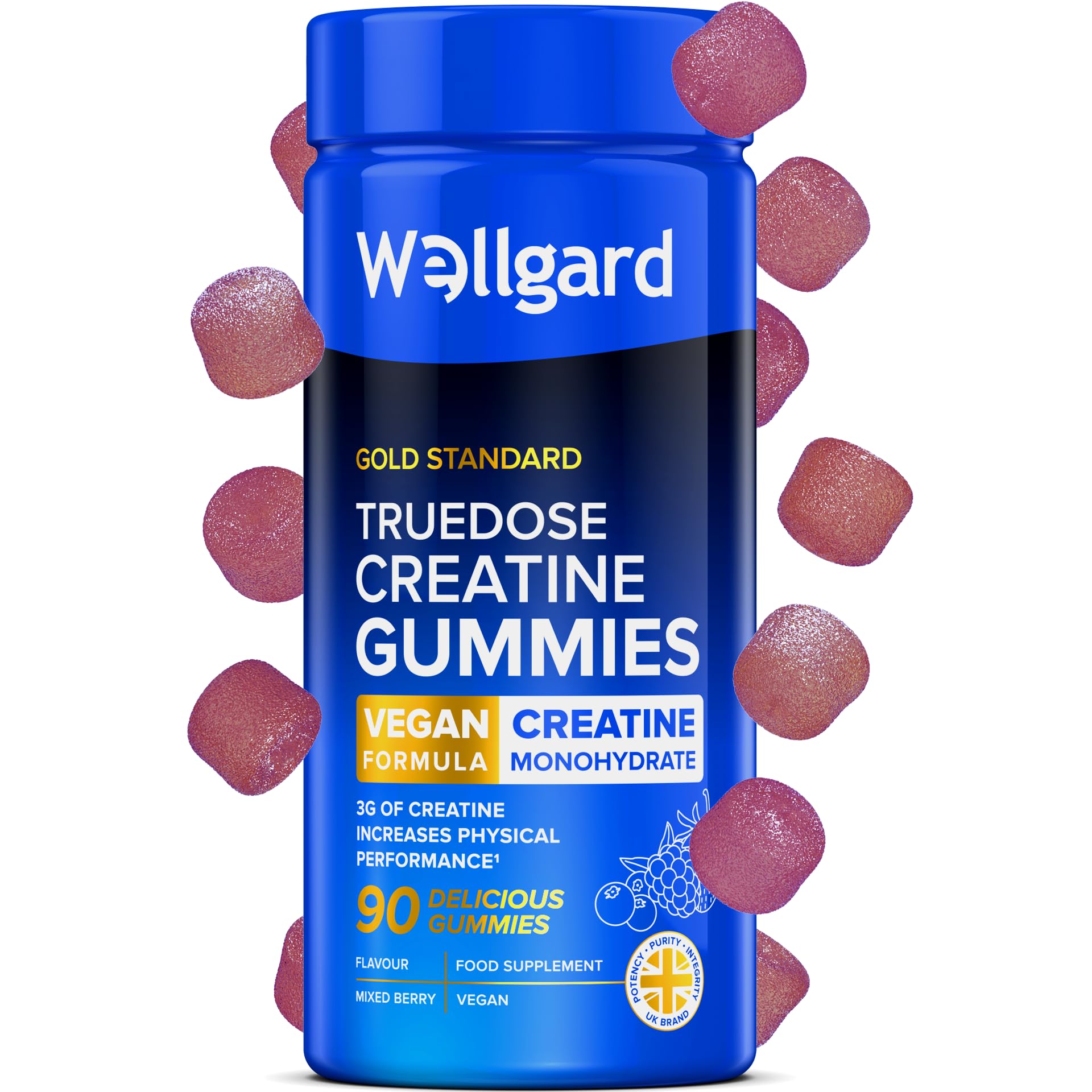 WellgardCreatine Gummies - Vegan, 3000mg True Dose Creatine Monohydrate Gummies, Increases Physical Performance, Lab Certificate on Product Page, 90 Gummies