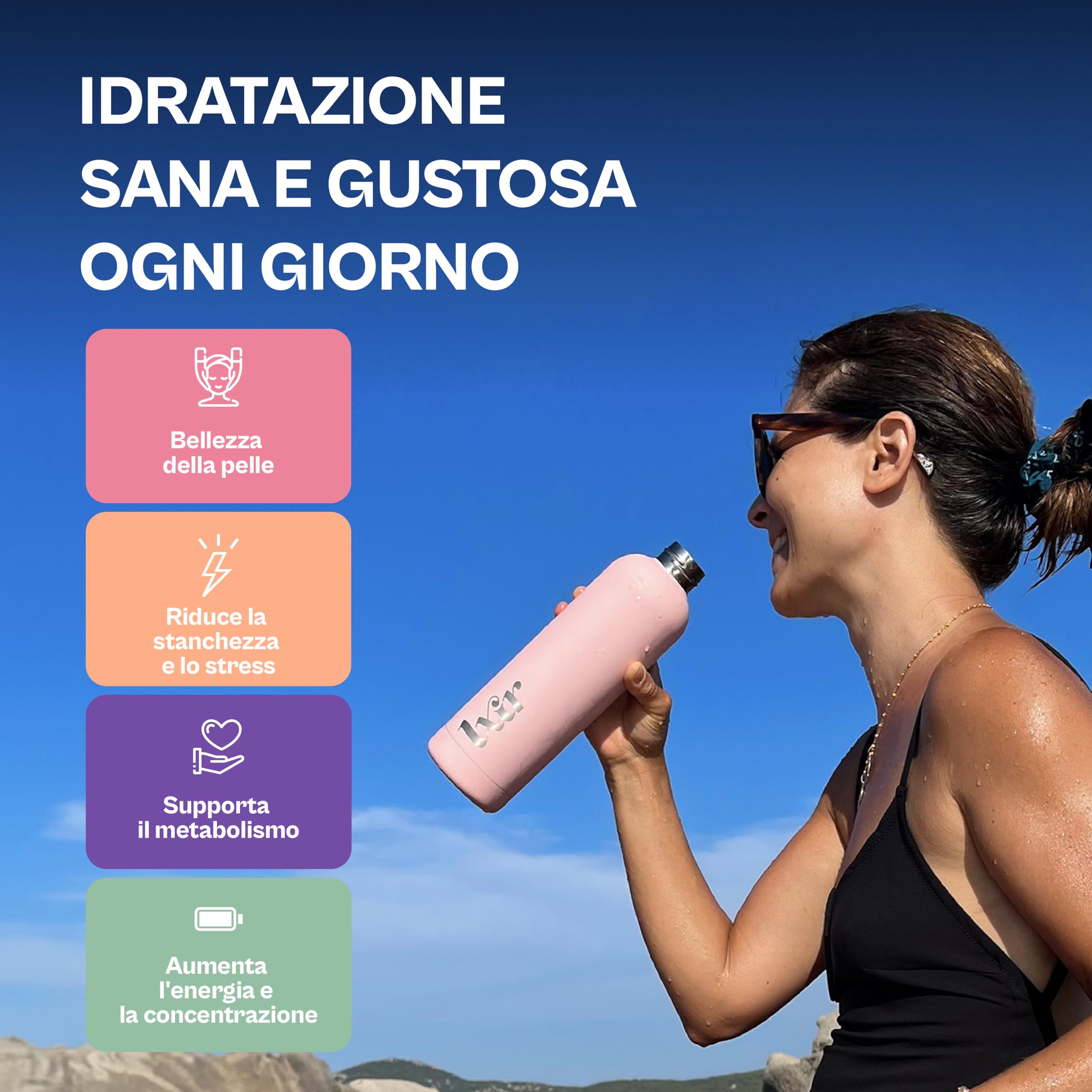 LXIR DRINK – Compresse per acqua aromatizzata senza zucchero – Bevanda multivitaminica – Vitamine C e B – Idratazione quotidiana – Bellezza della pelle – 48 compresse (Limone/Pesca/Menta/Fragola)
