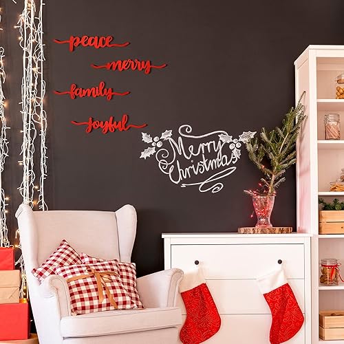 Miniatura 6 de 12 piezas de Navidad Thankful Blessed Merry Joyful Peace Family con recortes de madera rústicos agradecidos, letrero de letras para decoración de