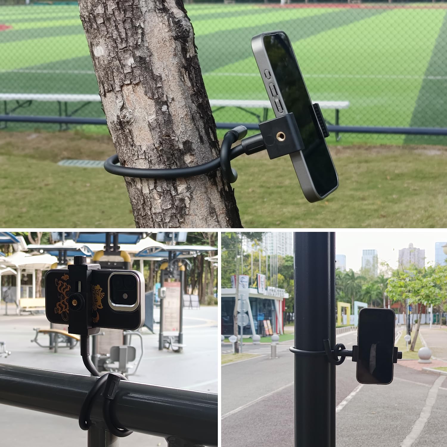 YKI Soporte portátil flexible para teléfono para cochecito, cinta de correr, silla de ruedas, escritorio y más, soporte de teléfono flexible para iPhones/teléfonos inteligentes de hasta 3.5 pulgadas