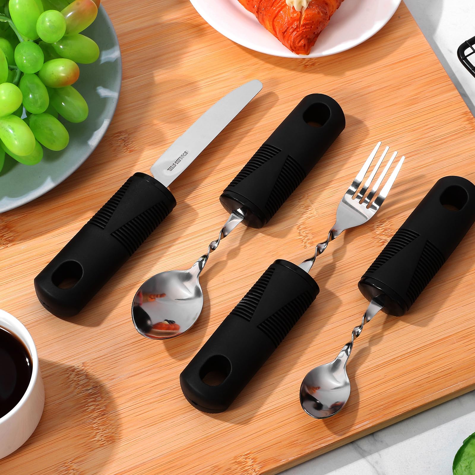 Cubiertos Adaptados de 4 Piezas Mango Flexible Negro para Apoyo Diario