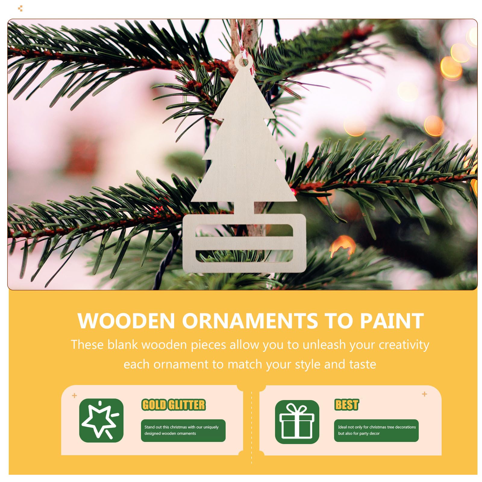 NUOBESTY 50 Piezas Adorno de Madera para Árbol de Navidad, Decoración DIY