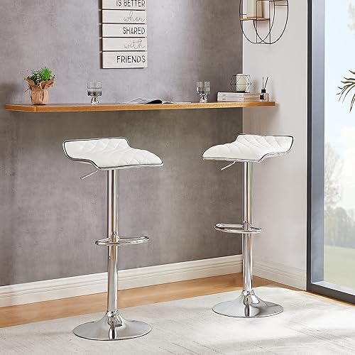 Miniatura 5 de VECELO Adjustable Bar Stools, Bar Height Stools for Kitchen Counter, Bar Stools Set of 2, White