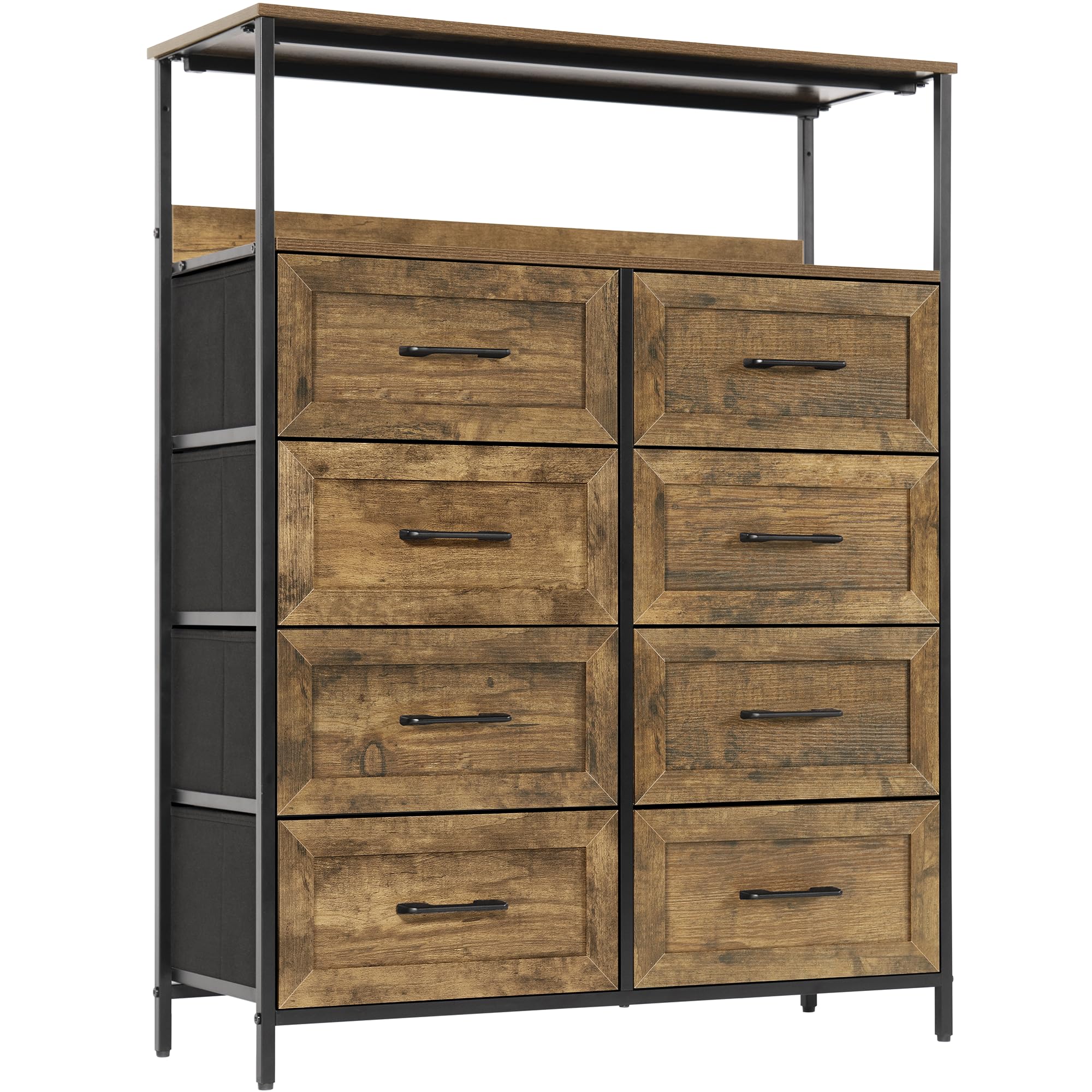 LYNCOHOME Commode 8 Tiroirs En Tissu – Meuble De Rangement XXL, Armoire Chambre, Cuisine, Bureau – Super Stable & Facile à Monter
