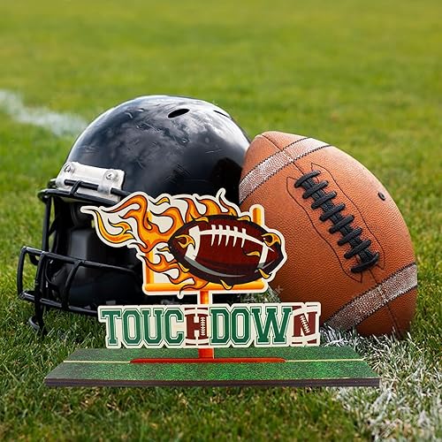 Miniatura 5 de Paquete de 3 letreros de madera de fútbol americano para centro de mesa, decoración de mesa de juego con palabras para decoración de mesa de juegos
