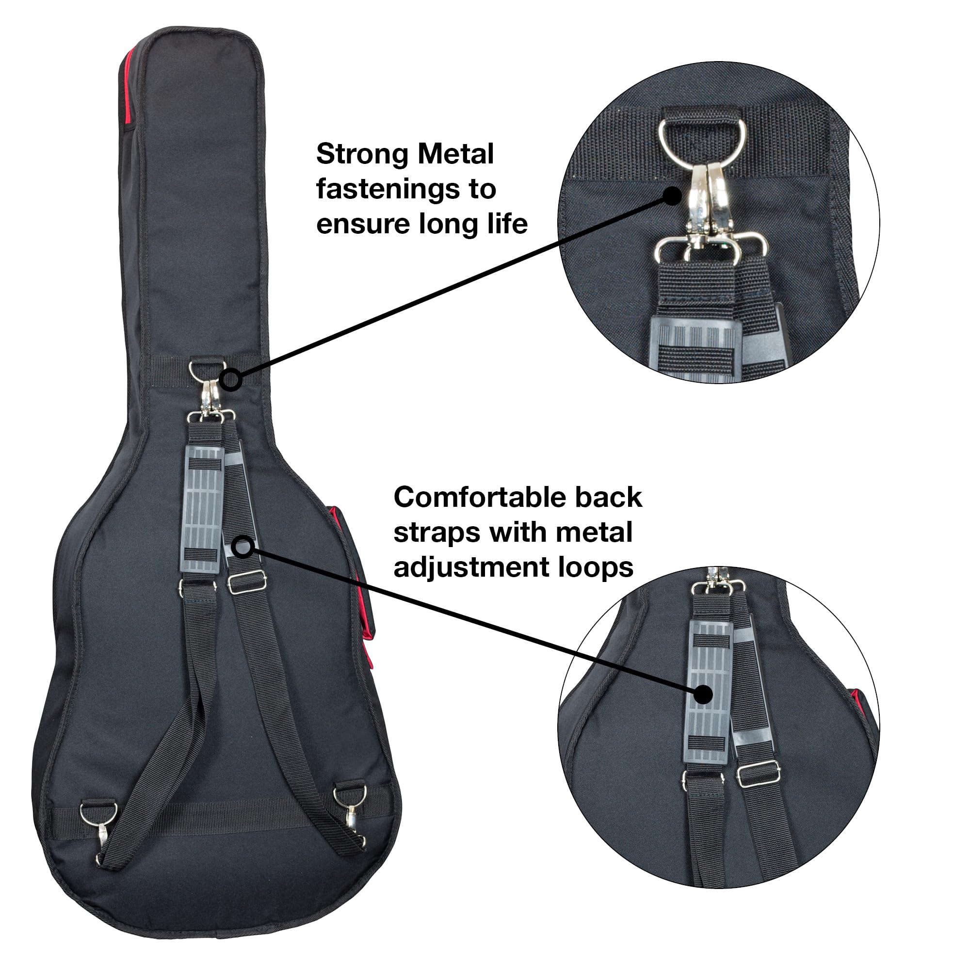 TGI Funda para guitarra clásica 4/4. Ideal para transporte a la escuela, conciertos más pequeños, uso regular. Acolchado interno de 10 mm para mayor protección. Correas traseras extraíbles, bolsillo