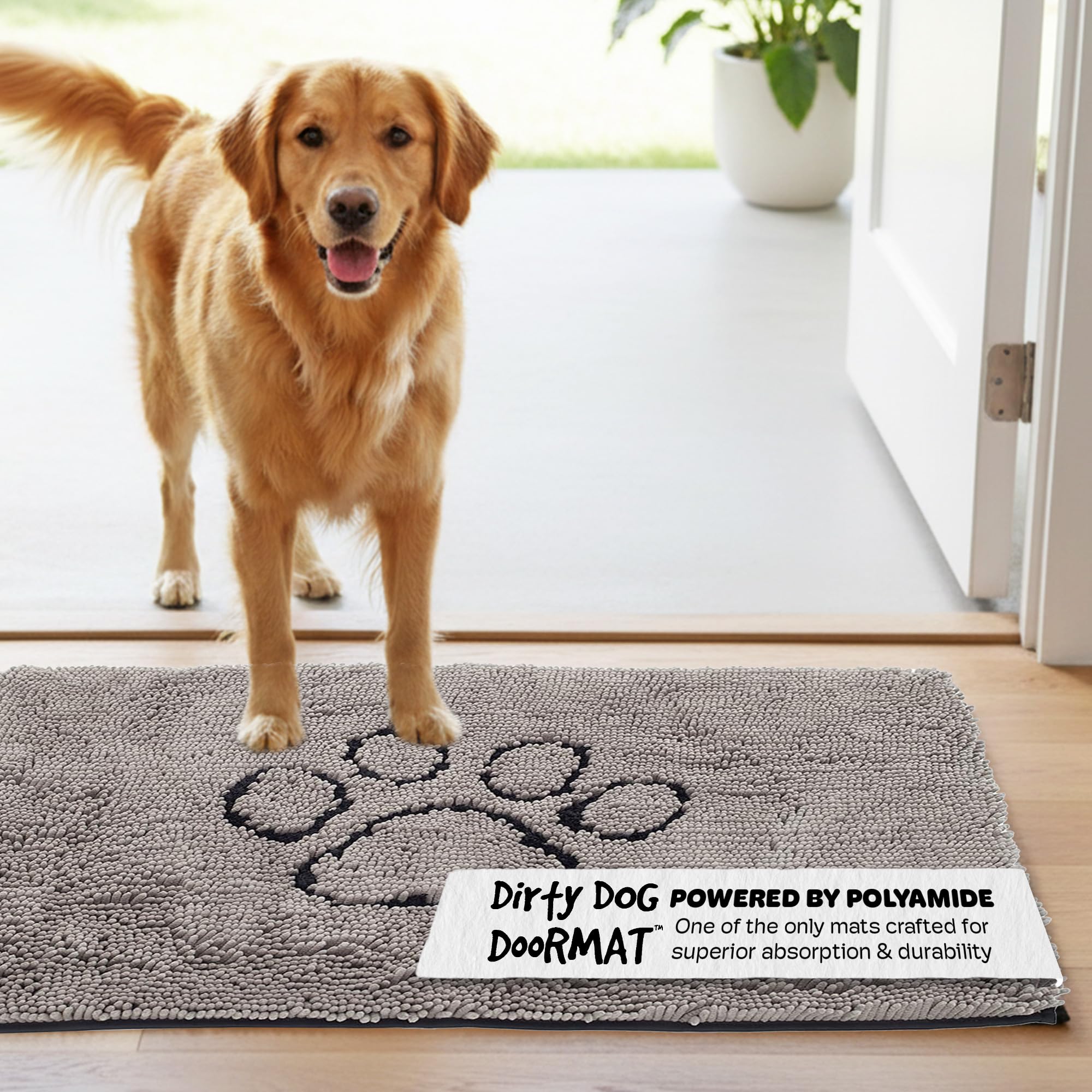 Dog Gone Smart Dirty Dog Doormat - Fast Drying Rug with Super Gripper Backing for Clean Floors - Super Absorbent and Machine Washable Mat for Muddy Paws - Grey