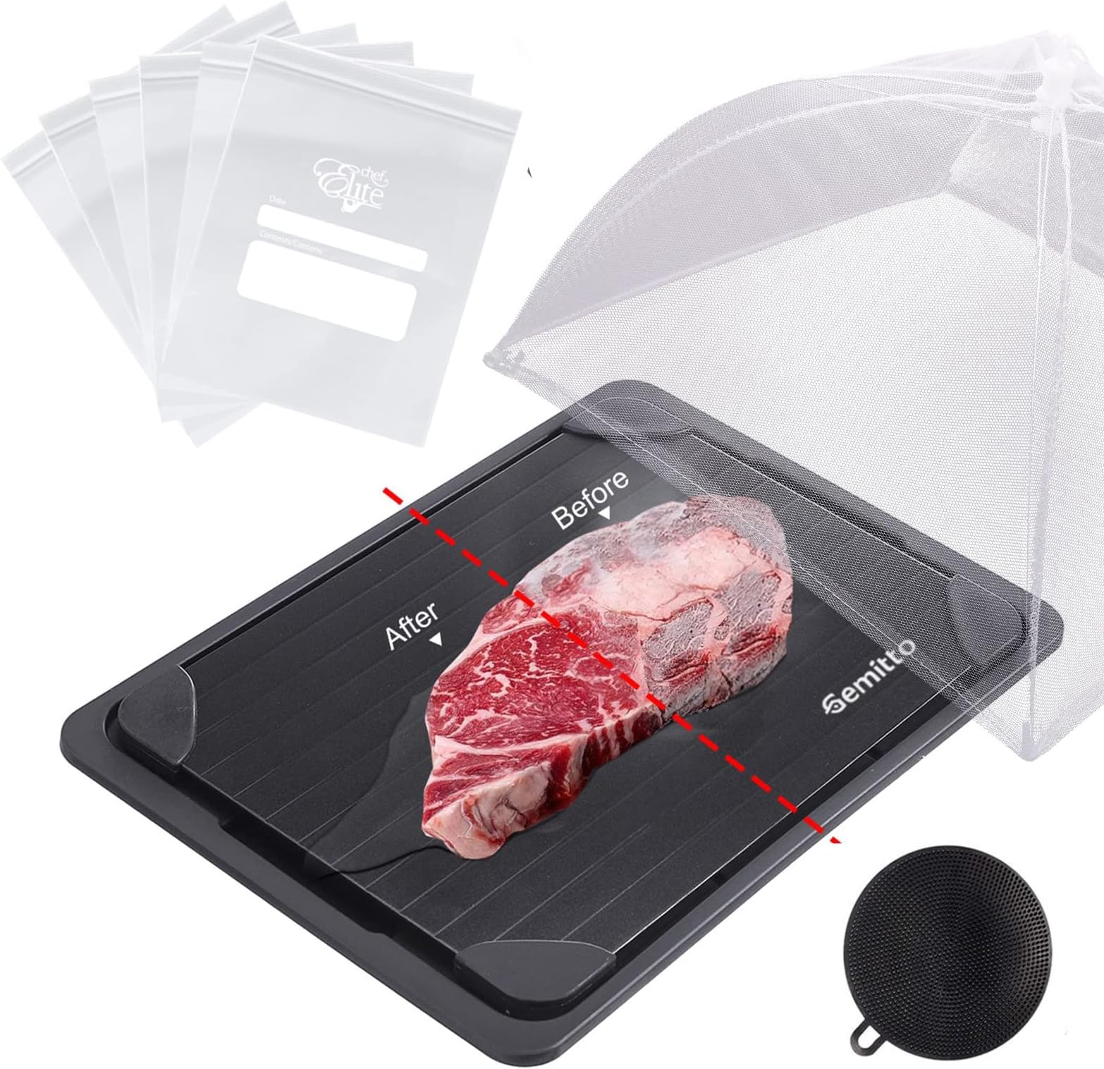 GEMITTO Defrosting Tray for Frozen Meat, Rapid Thawing Plate for Fast Defrosting Frozen Food, Quick Safe Food Defroster Thawing Board for Meat Pork Beef Fish
