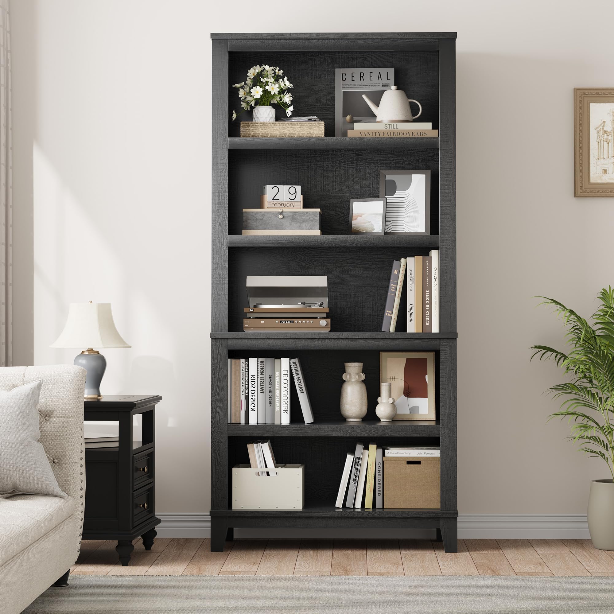 Bücherregal 5 Ebenen, Standregal 80x30x181cm Verstellbar Weiß