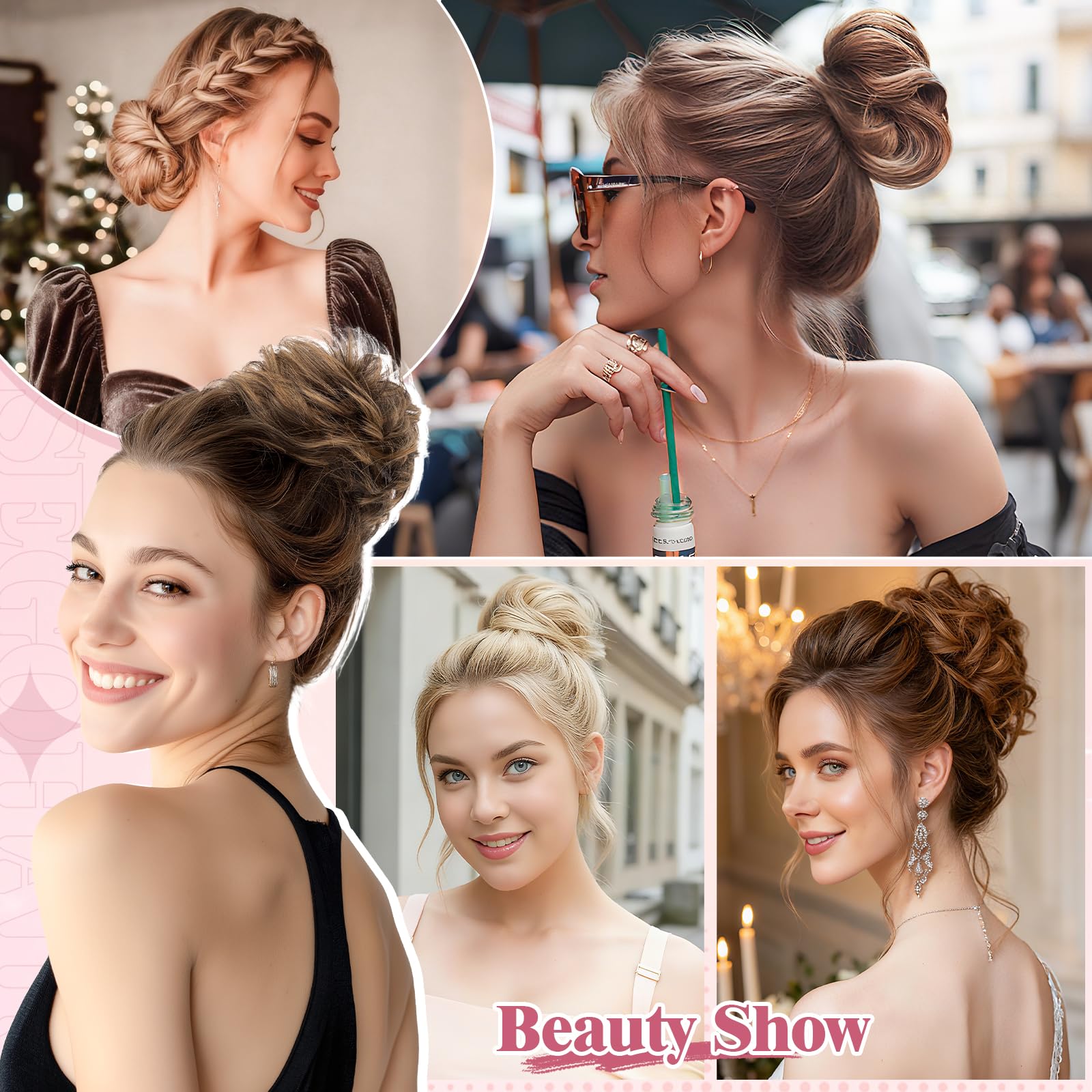 Capelli veri da 30 g, con elastico, chignon disordinato, per donne, lisci, elastici, chignon, chignon, marrone medio con accenti biondo scuro