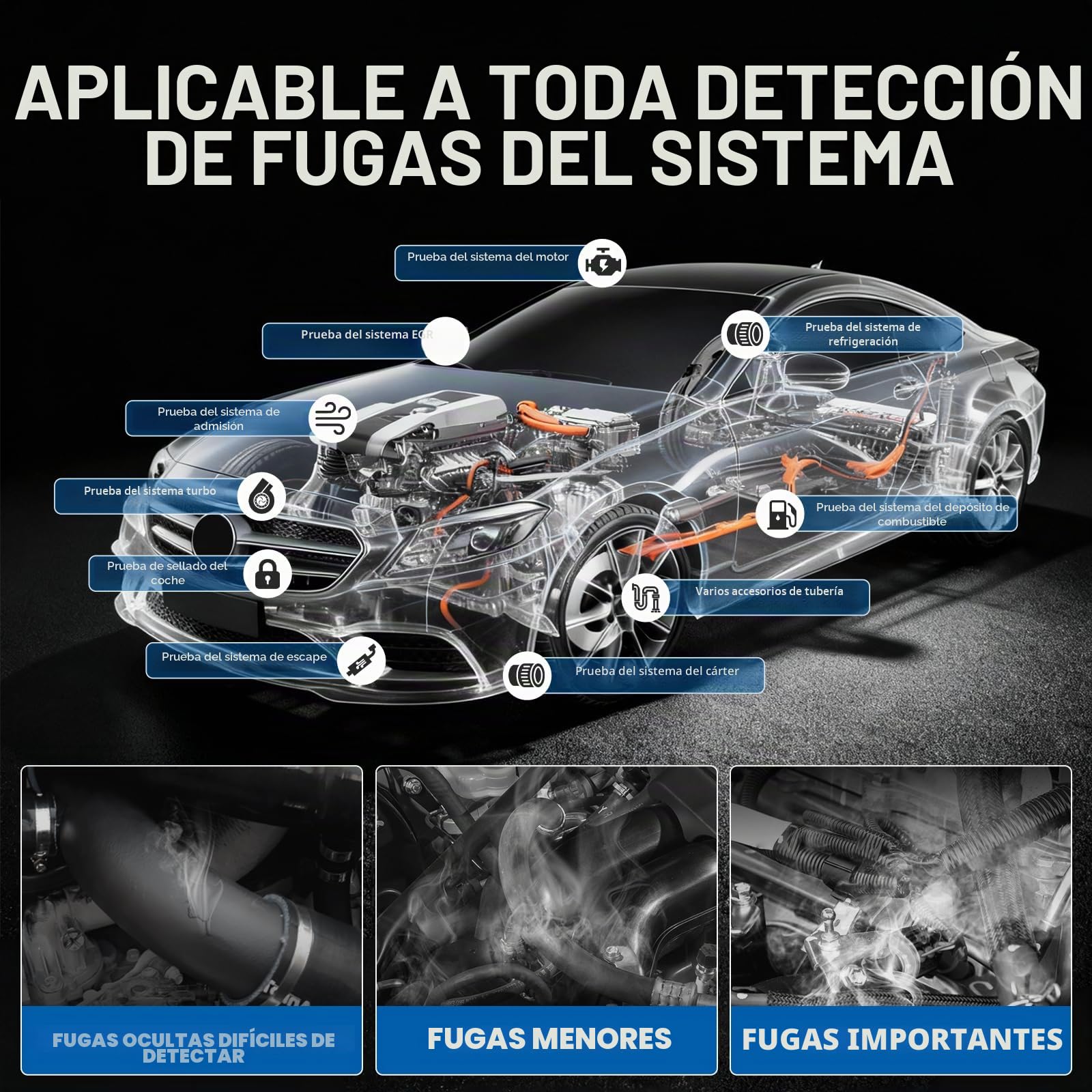 Máquina de Humo para Coches T80 - Detector de Fugas EVAP 12V con Bomba de Aire Integrada y Medidor de Nivel de Aceite, Probador de Fugas de Combustible y Vacío para Coches, Motos, Barcos y Vehículos