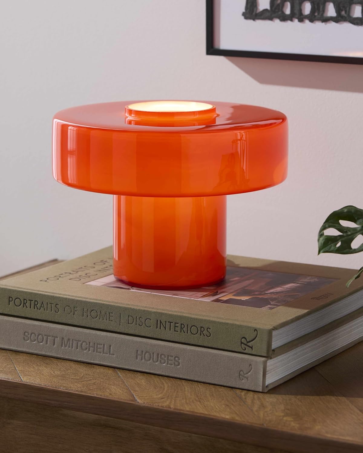 BoutiqueRugs Lauenhagen Contemporary Geometric Glass Bedside Table Lamp for Bedroom Nightstand - Modern End Side Lighting for Living Room - Dark Orange - 7" H