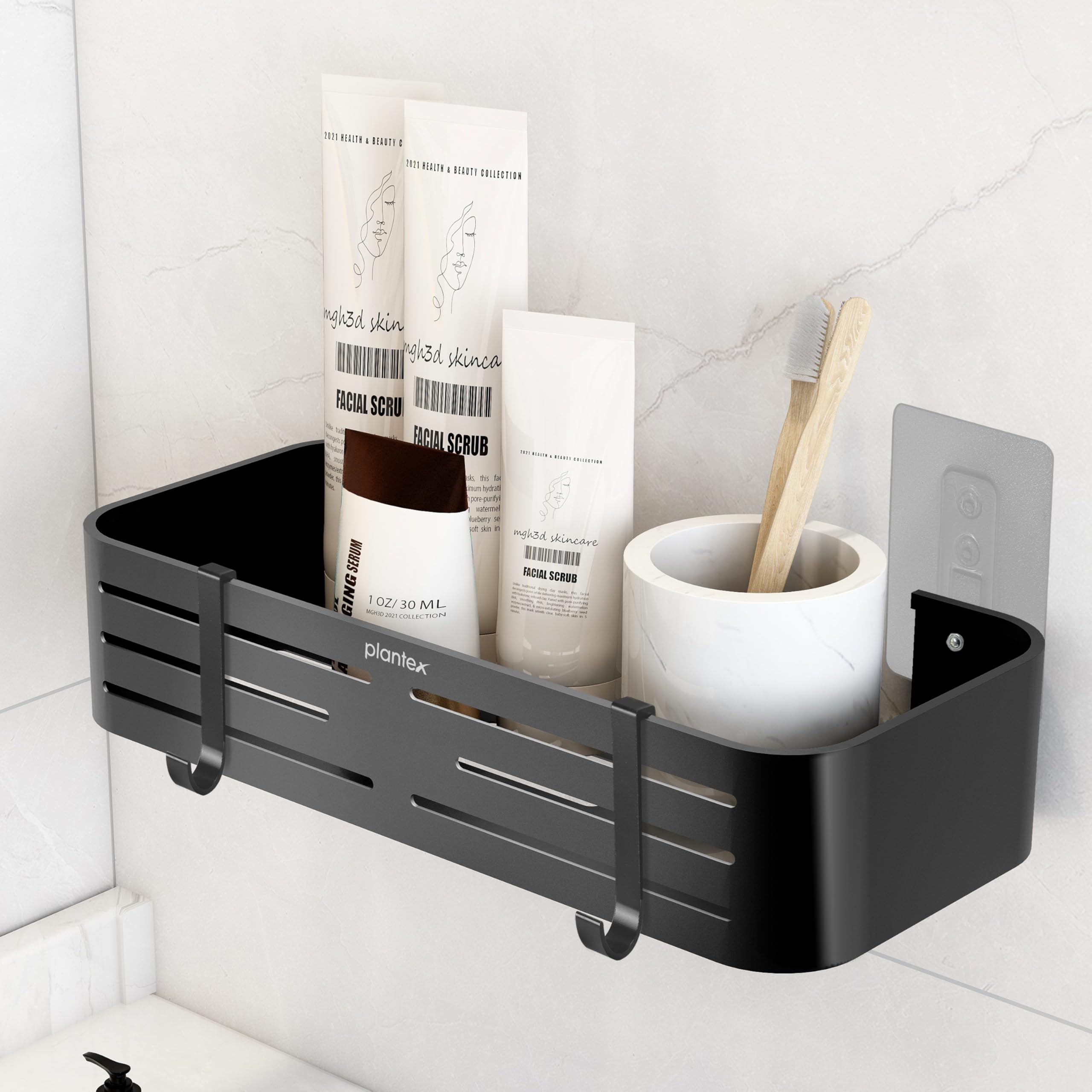 Plantex Self Adhesive Shelf for Bathroom Wall/Aluminium Kitchen Rack Adhesive with Removable Hooks & Magic Stickers/Bathroom Organiser Without Drill (12x5 inches, Matt Black) (B0DC5J711J) Amazon Price History, Amazon Price Tracker