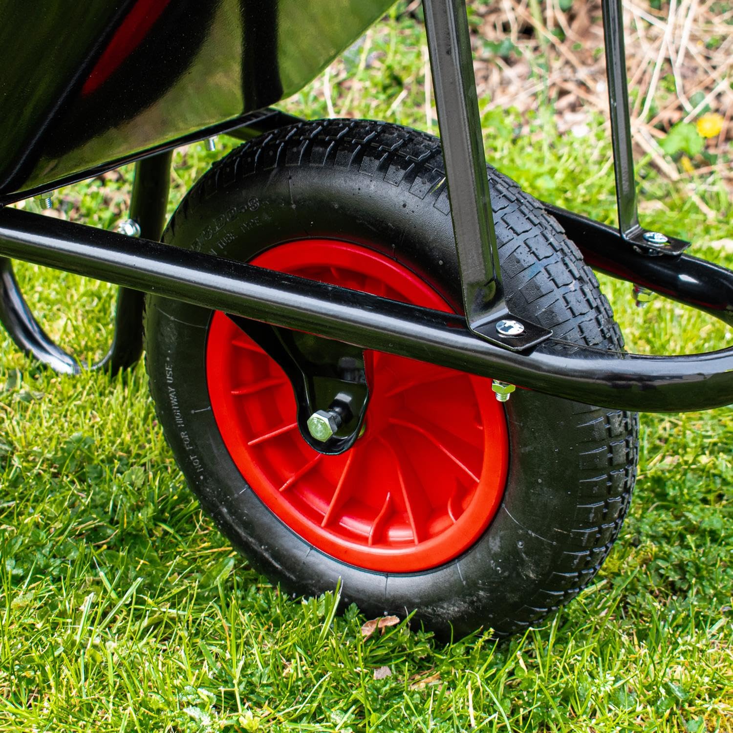 Carriola da giardino resistente HOMEMASTER® | 90 litri 120-150 kg | Pneumatico | Plastica rinforzata | Robusta carriola per carretto da trasporto di grandi dimensioni (Steel Black)