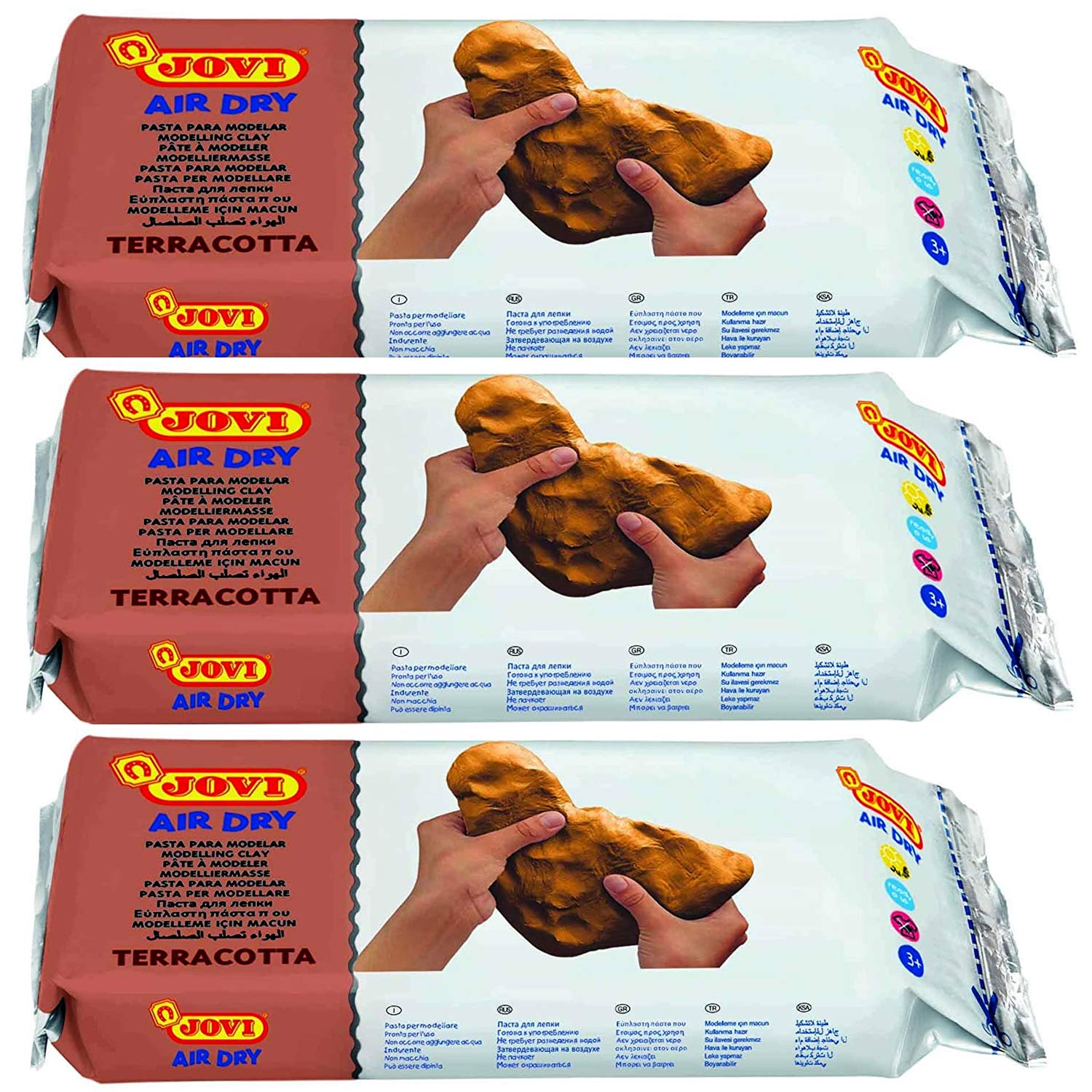 JoviEuropean Air-Dry Modeling Terracotta Brown Clay 3 Packets - Each Pack of 250 Grams for Sculpting Pottery Art & Craft Handicraft Educational Purpose Fine Motor Skills
