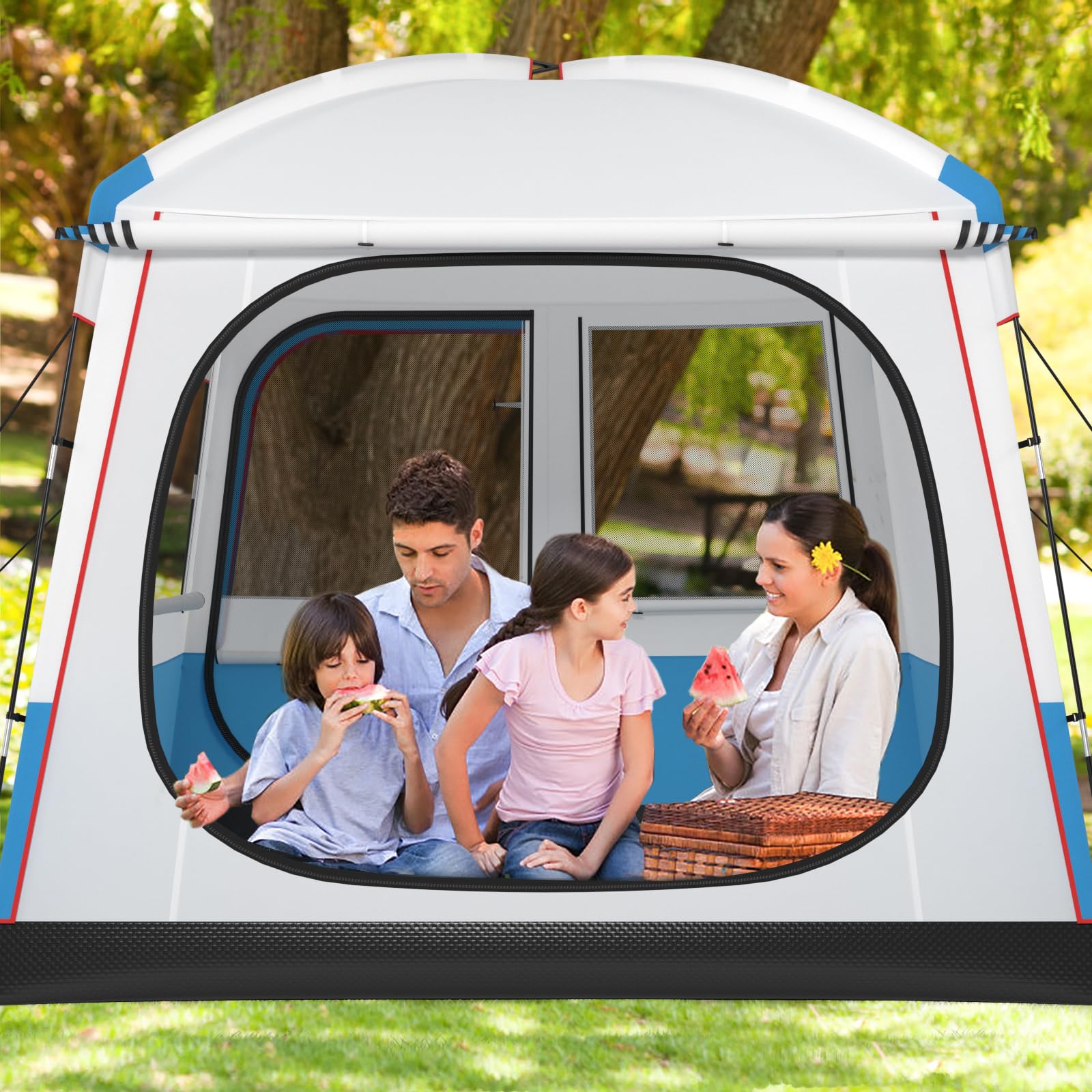 COSTWAY Tenda Campeggio 3-5 Persone, Tenda Doppia Porta, Tenda Anti UV Impermeabile e Antivento, Facile da Montare, per 3 Stagioni, Spiaggia Campeggio Pesca, 248 x 248 x 230 cm