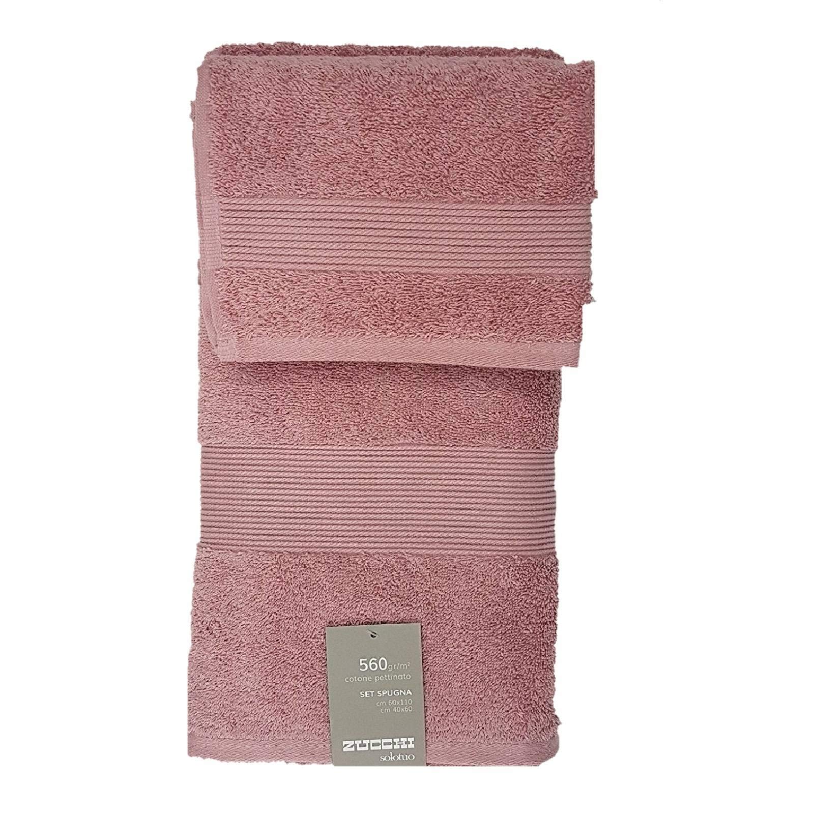 Zucchi Nuovo Solo Tuo Set 1+1 Asciugamano Viso più Asciugamano ospite in Spugna Puro Cotone Pettinato da 560gr/metro Quadro, Damasco 1182