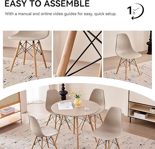 Miniatura 7 de Juego de 5 mesas redondas de comedor, pequeñas sillas de cocina de 35.5 pulgadas, juego de 4 muebles que ahorran espacio, asientos de plástico,