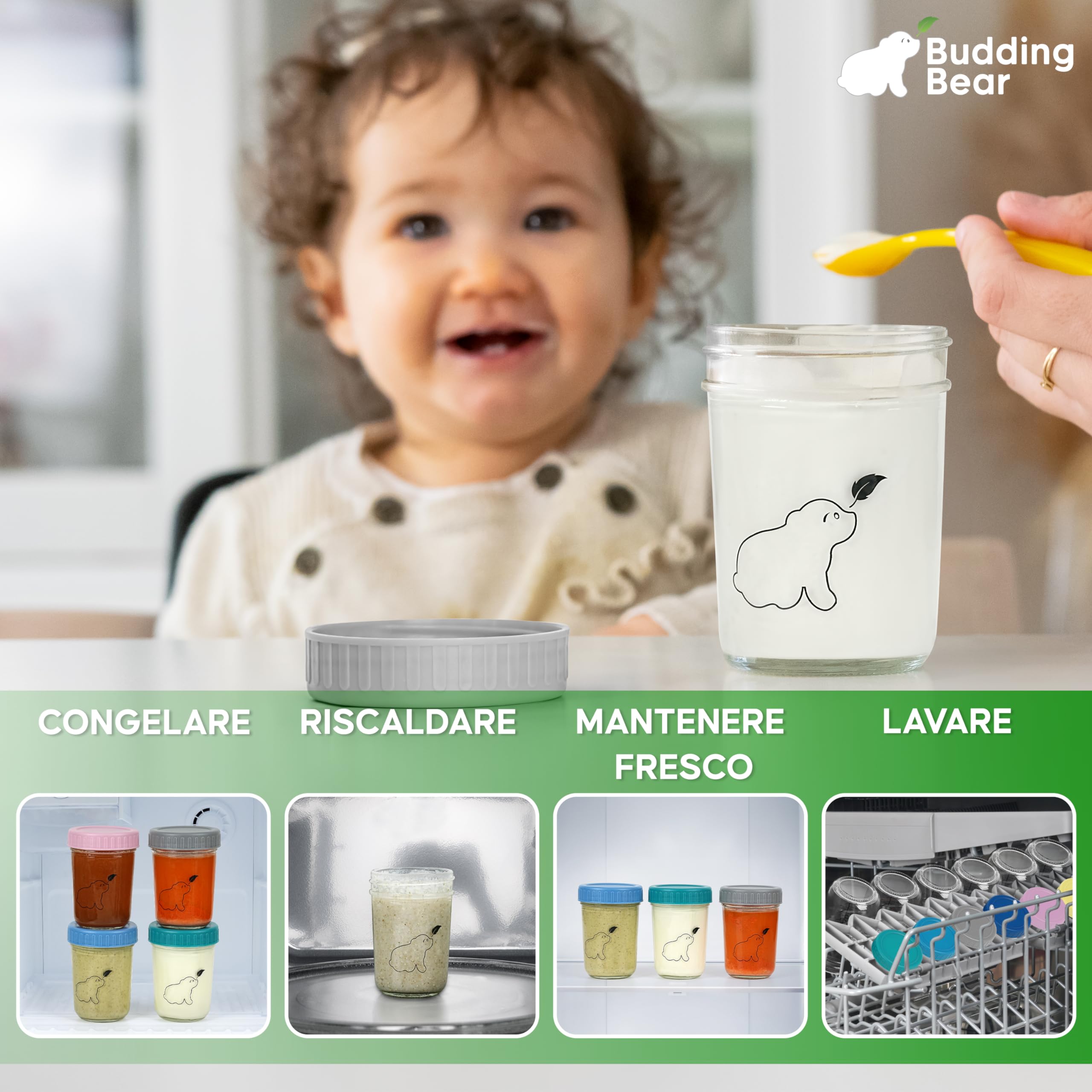 Contenitori in Vetro per Bambini 240 ml 6 Pezzi - Sicuri per Microonde Freezer - Senza BPA - Vasetti Pappa Riutilizzabili
