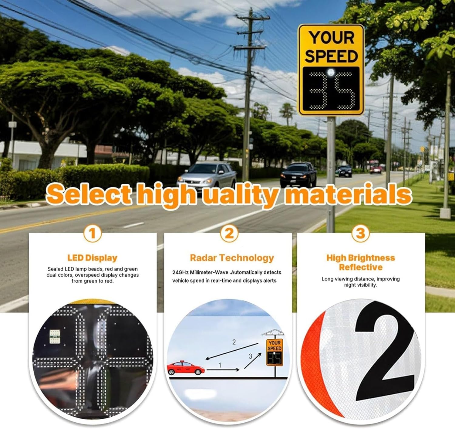 Solar Radar Speed Limit Sign LED Display, Digital, Suitable for Highways and Roads, high Brightness Reflective