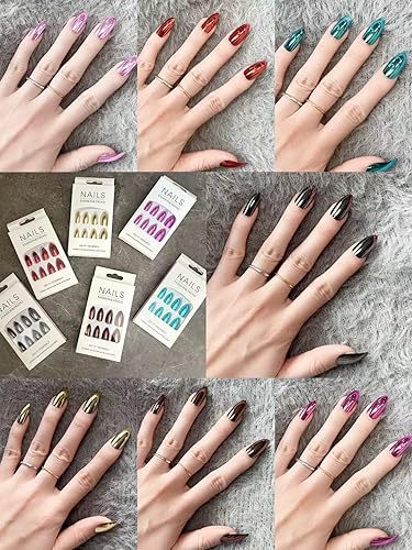 LIyun&Hang Paquete de 7 (120 unidades), uñas postizas medianas con purpurina, uñas postizas acrĂlicas de almendra, color mágico, diseño galvanizado, LIyun&Hang Paquete de 7 (120 unidades), uñas postizas medianas con purpurina, uñas postizas acrĂlicas de almendra, color mágico, diseño galvanizado,