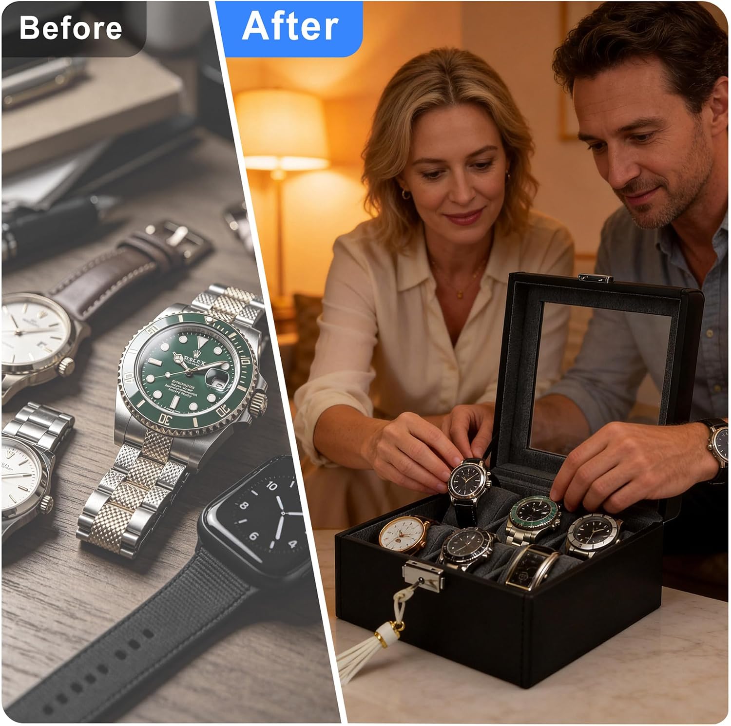 Watch Cases Men,6 Slot Watch box Lock Holder Organizer Display