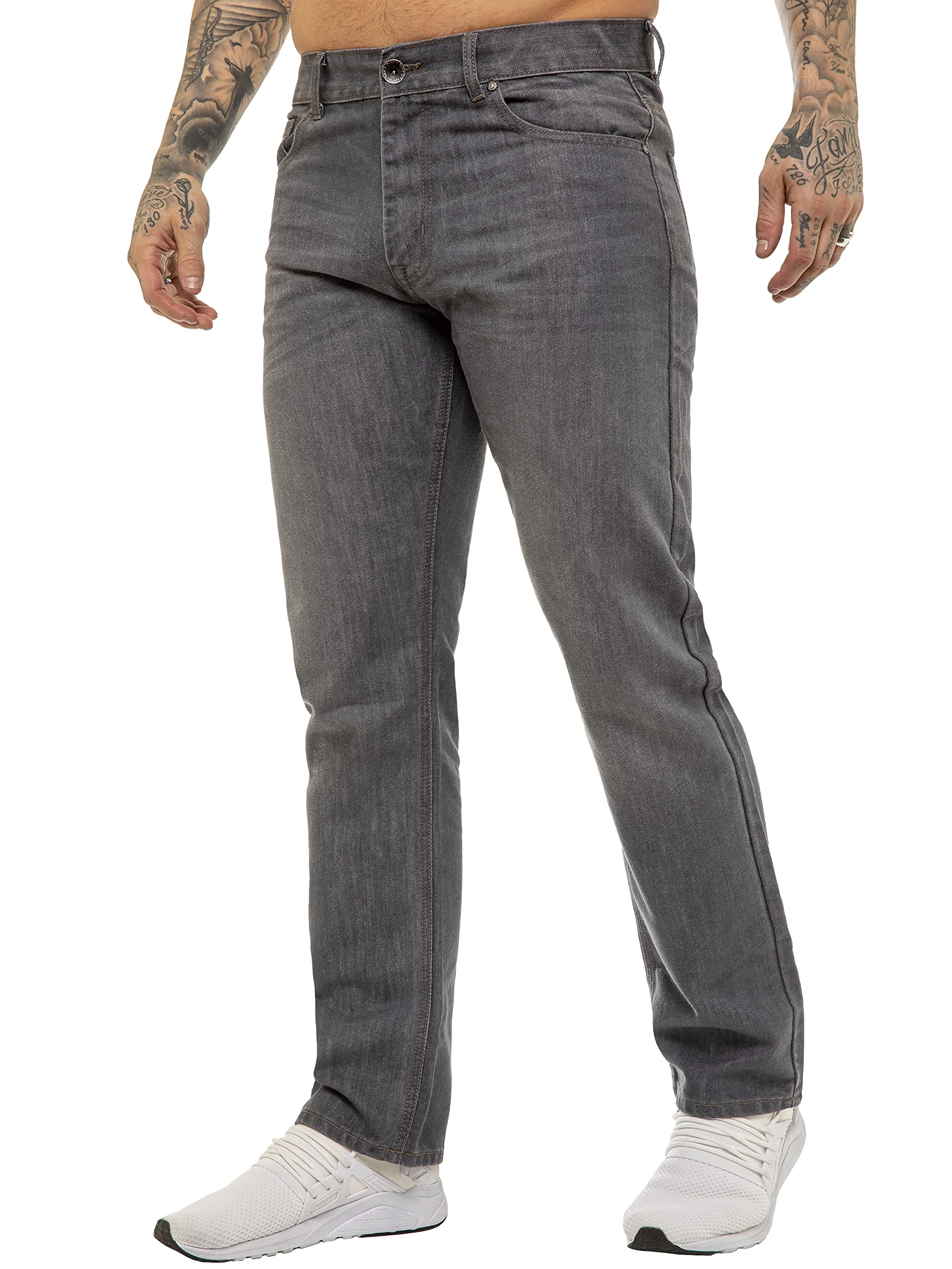 989Zé ENZO Mens Jeans Straight Leg Classic Fashion Regular Fit Cotton Basic Denim Pants Trousers EZ408 Grey 48W / 32L