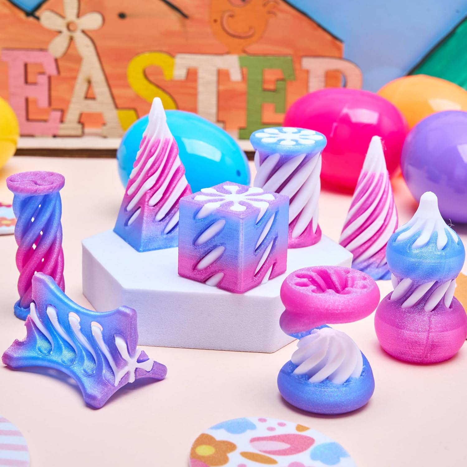 JOYIN 8 Pcs Prefilled Easter Eggs with 3D Printed Impossible Cone Fidget Toys for Party Favors, Basket Stuffers for Boys & Girls, Easter Egg Hunt, Classroom Prize Supplies, Party Games for Kids