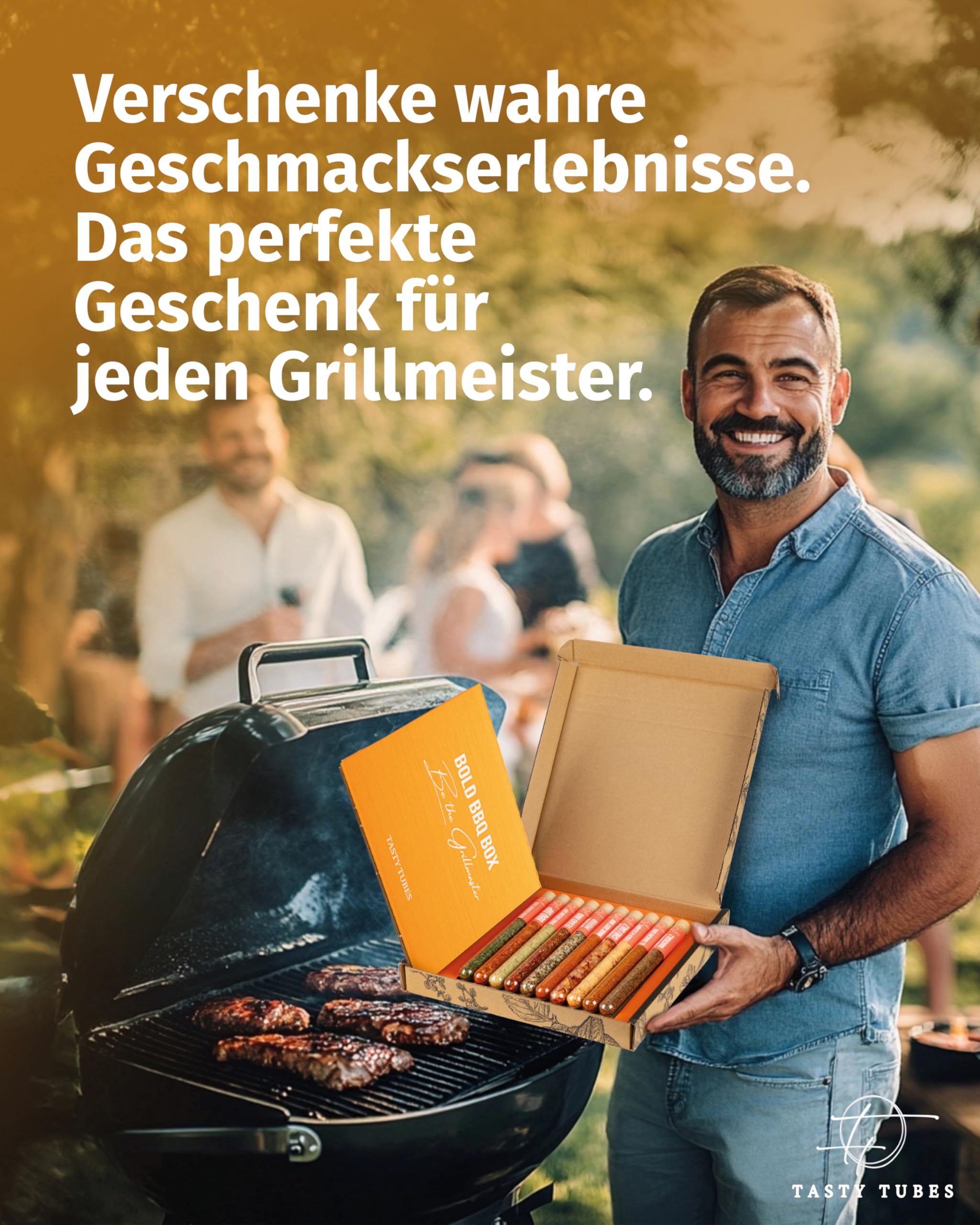 Tasty Tubes - Bold BBQ Box - Gewürz-Set - Besonderes Geschenk für Männer & Frauen - 10 verschiedene BBQ-, Dip- & Kräuterbutter-Gewürzmischungen - Geschenkbox für Grill-Begeisterte