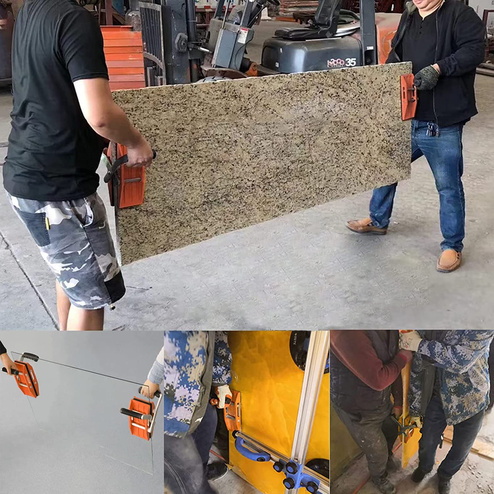 2PCS Morsetti per pietra per il trasporto a doppia mano,sollevatore per lastre di vetro,lastre di granito,con morsetto di sollevamento per lastre vetro,lamiere metalliche,granito,controsoffitto