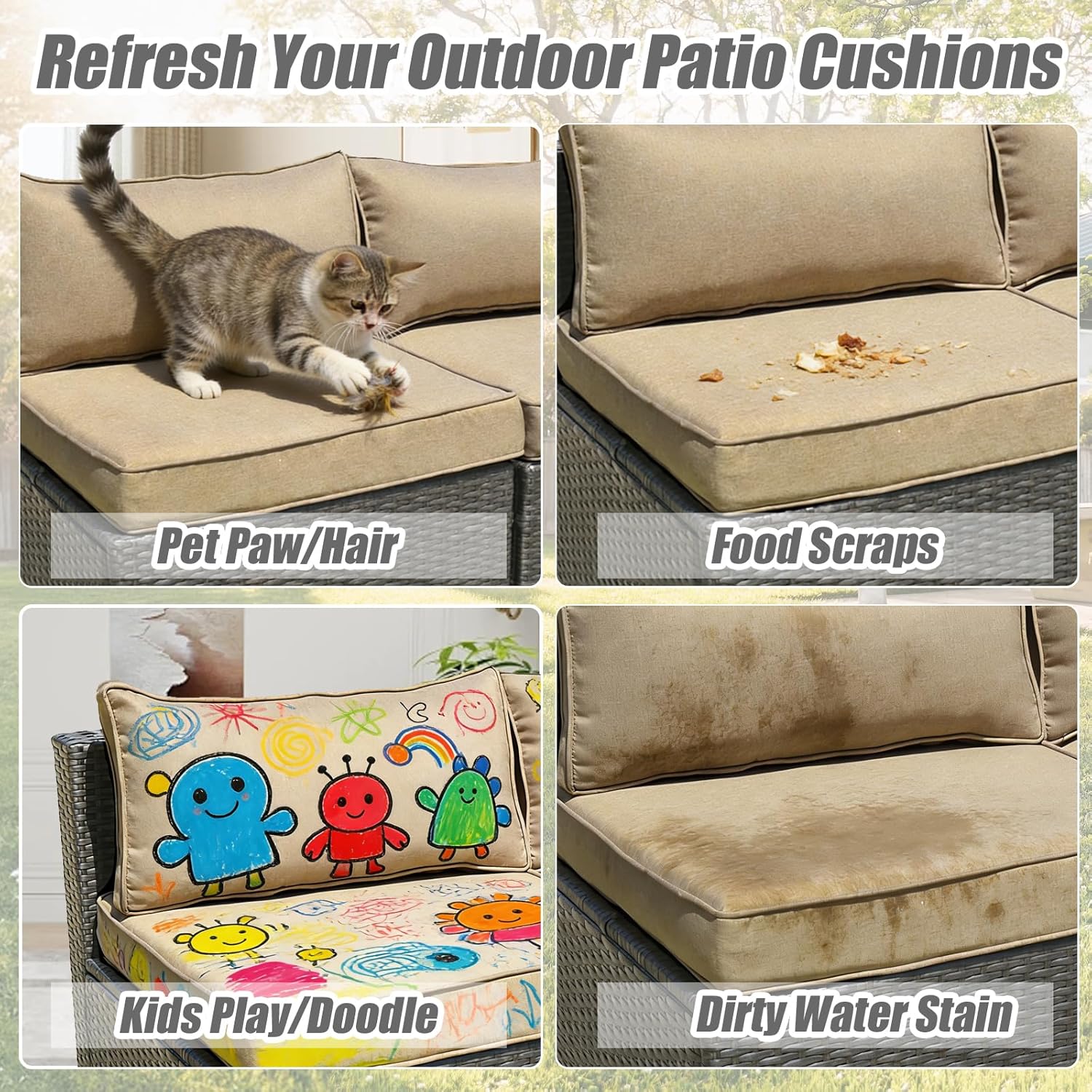 4 Piece Patio Cushion Covers Replacement Splashproof Fade Resistant Outdoor Sofa Slipcovers with Zippers for Sectional Furniture Seat & Backrest (Coffee,24.8x24.8x3.54 Inches)