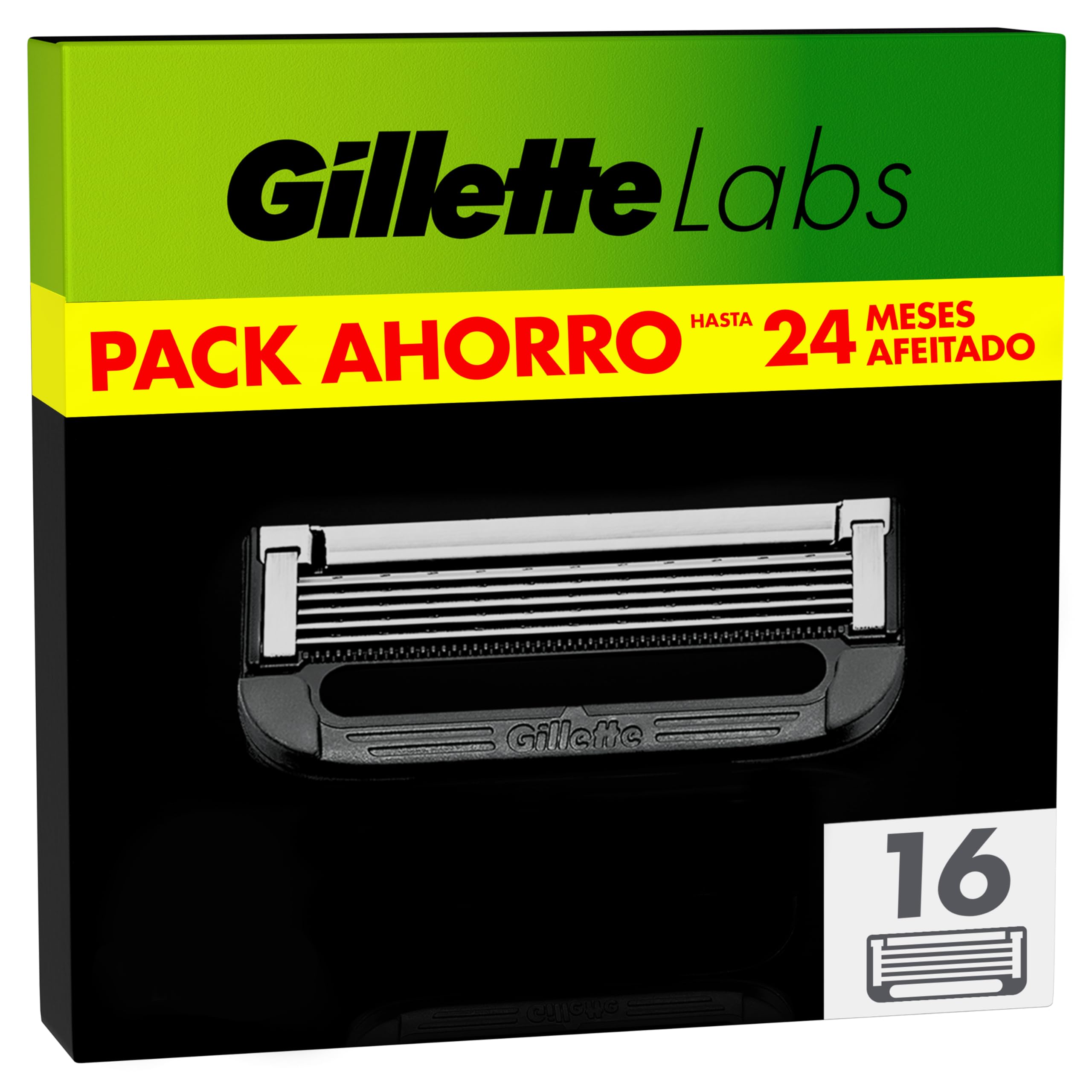 GilletteLabs Pack de 16 Recambios Para Maquinillas De Afeitar, Cuchillas De Afeitar Con 5 Hojas y Banda Lubricante, Compatible Con Todas Las Maquinillas GilletteLabs