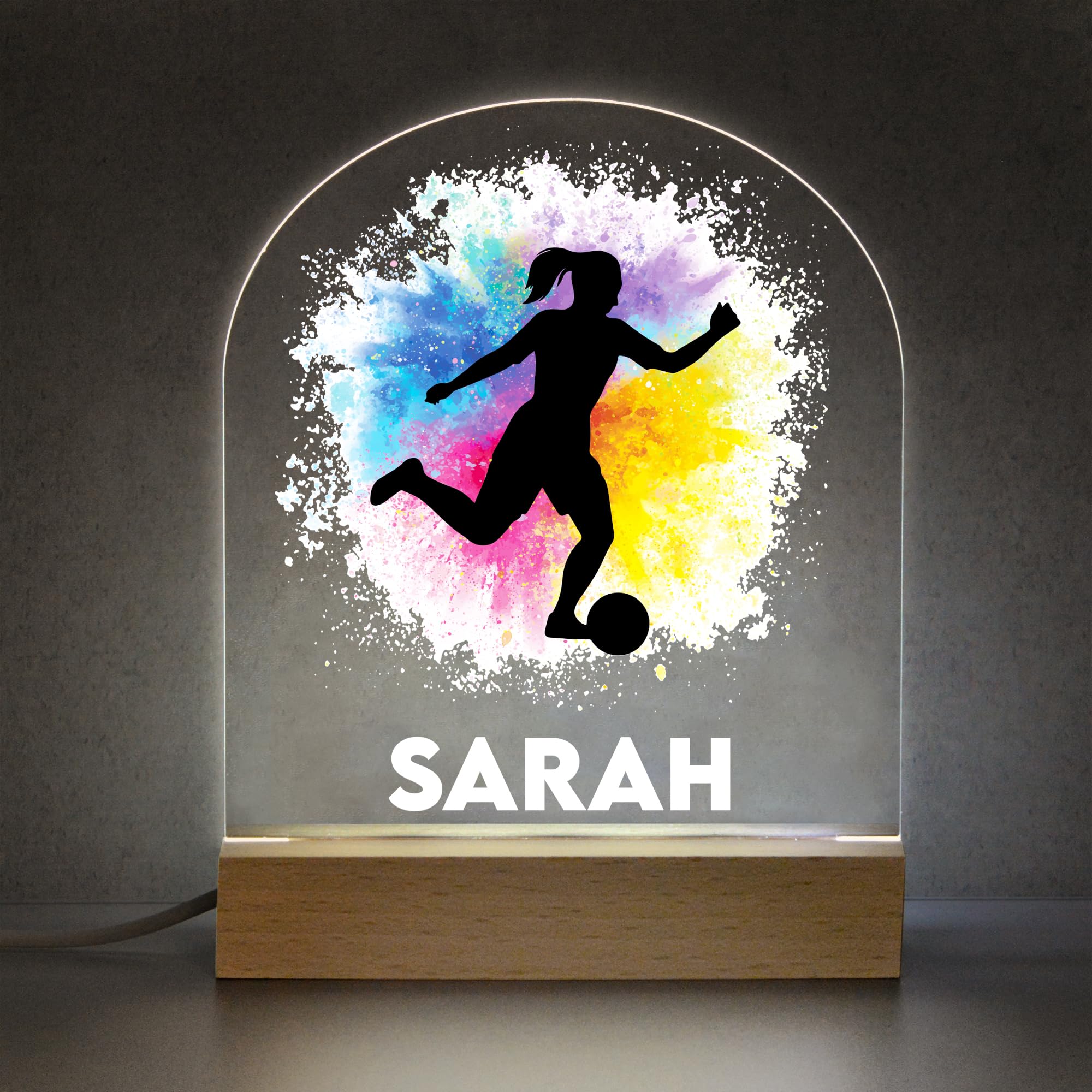 Beecreative Personalised Football Gifts for Girls, Daughter, Granddaughter, Her - Girls Bedroom Light Lamp - Female Football Gifts - Soccer Gifts For Girls - Any Name Bedroom Light
