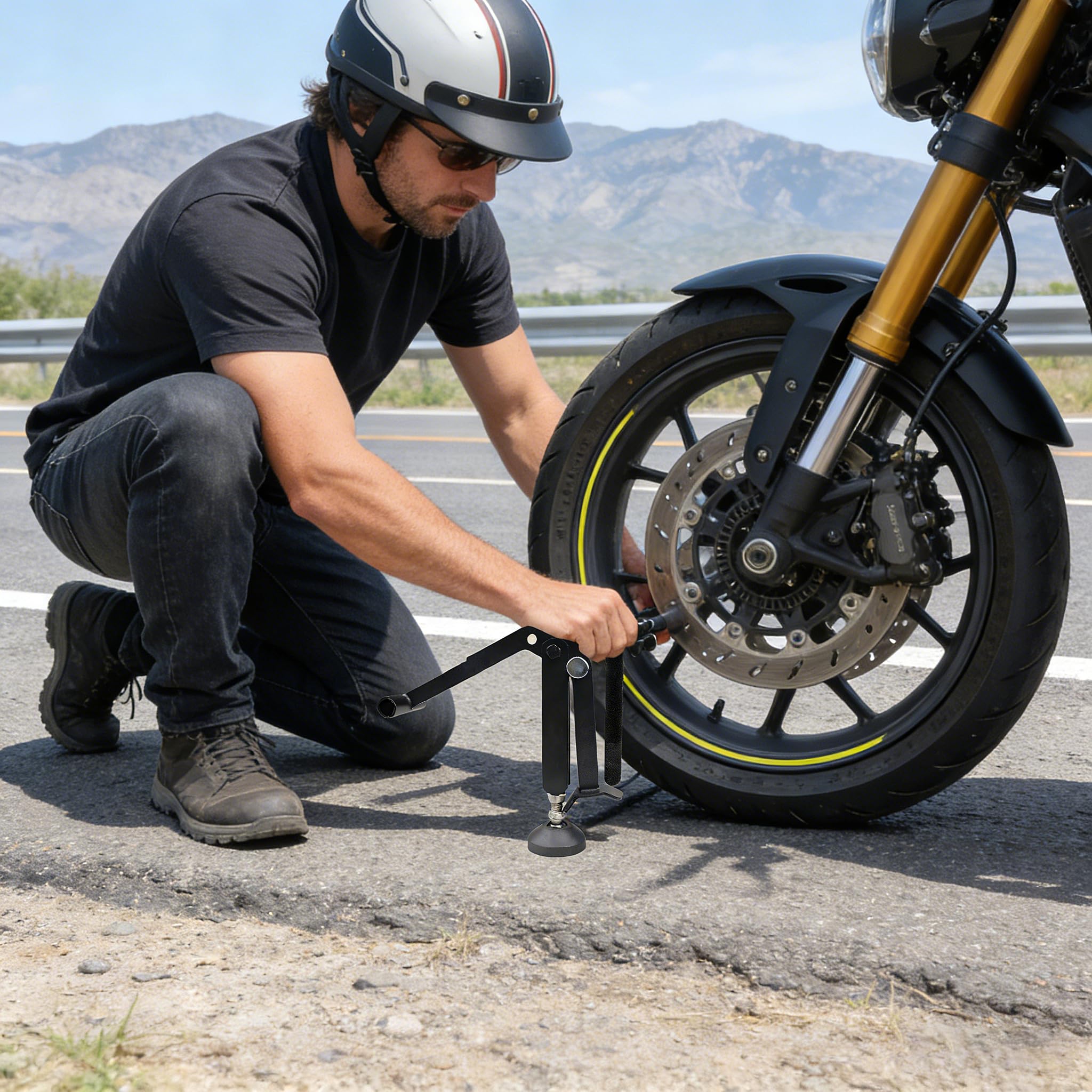Motorcycle Maintenance Stand, Cavalletto Moto, Alza Moto, Pieghevole, Acciaio Al Carbonio, Martinetto