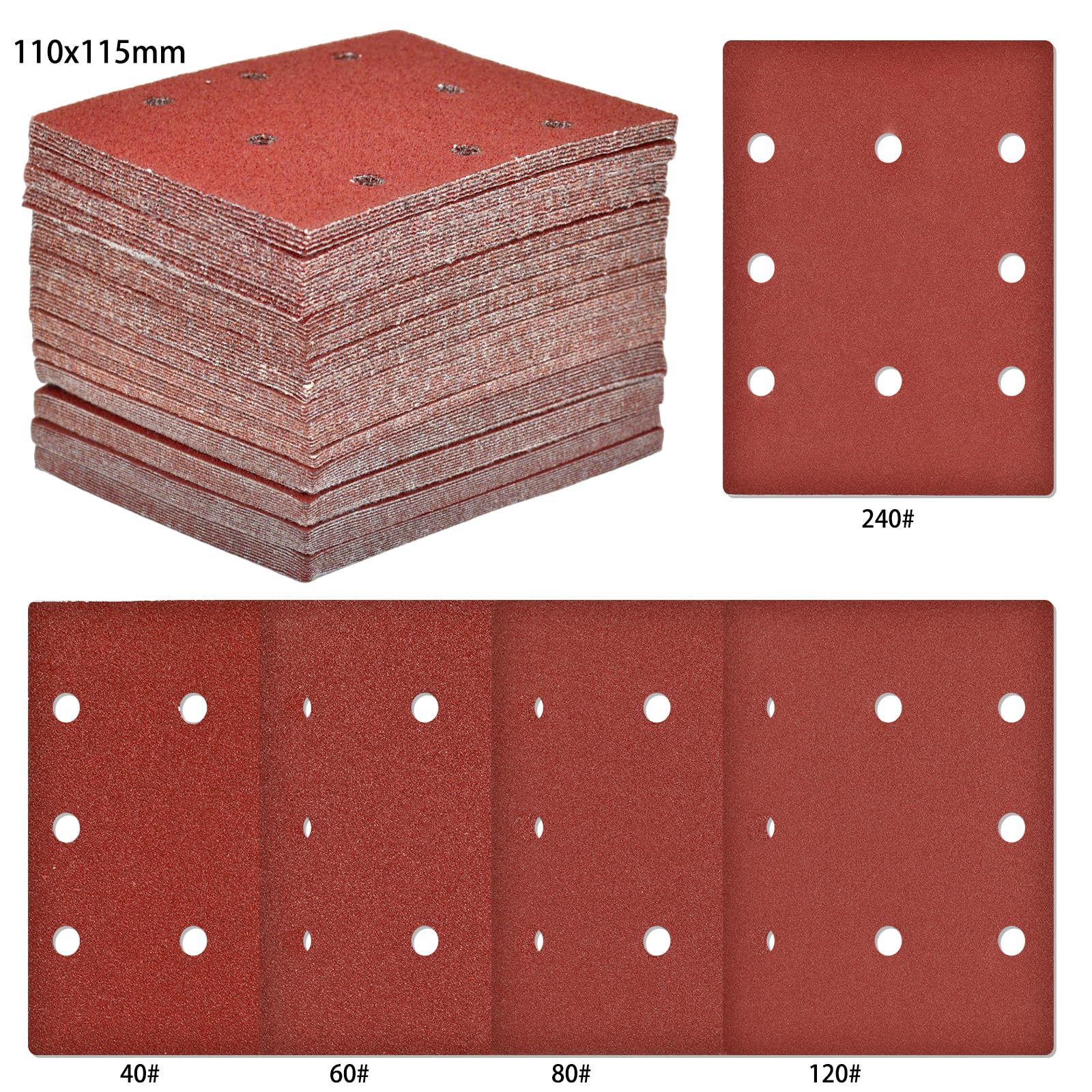 Dischi Abrasivi 93x185 Mm - 100 Pezzi Con 8 Fori, Grana 40-120 - Per Levigatura E Lucidatura Legno E Metallo - Foto 8