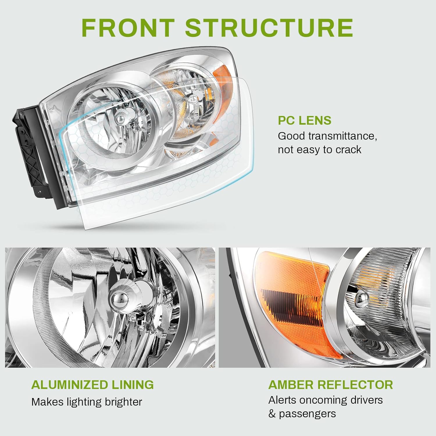 AUTOSAVER88 Headlight Assembly Compatible with 2006-2008 Dodge Ram 1500/2006-2009 Dodge Ram 2500 3500 Replacement Headlamp Driving Light Chrome Housing Amber Reflector