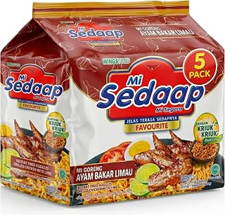 Mi Sedaap - Ayam Bakar Limau - Instant Fried Noodle Grilled Chicken Lime Flavor 3.1 Oz (Pack of 5)