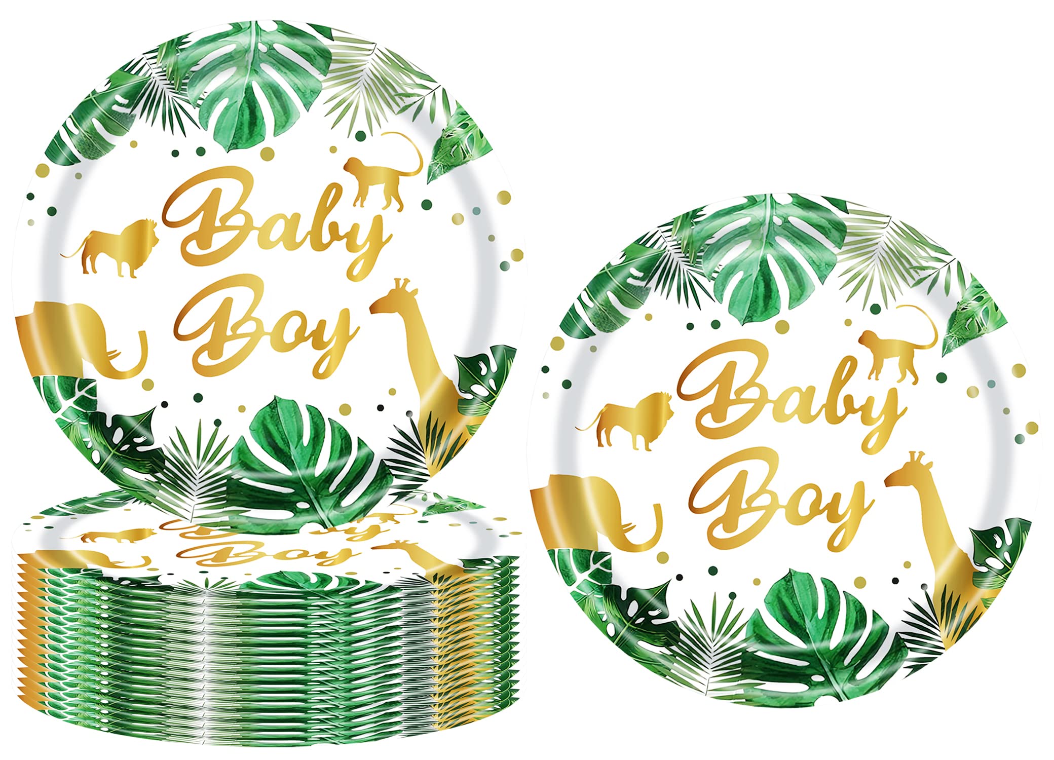 50 Safari-Tier Pappteller – Dschungel-Motiv Für Babyboy-Partys (17,8 Cm, Goldbedruckt)
