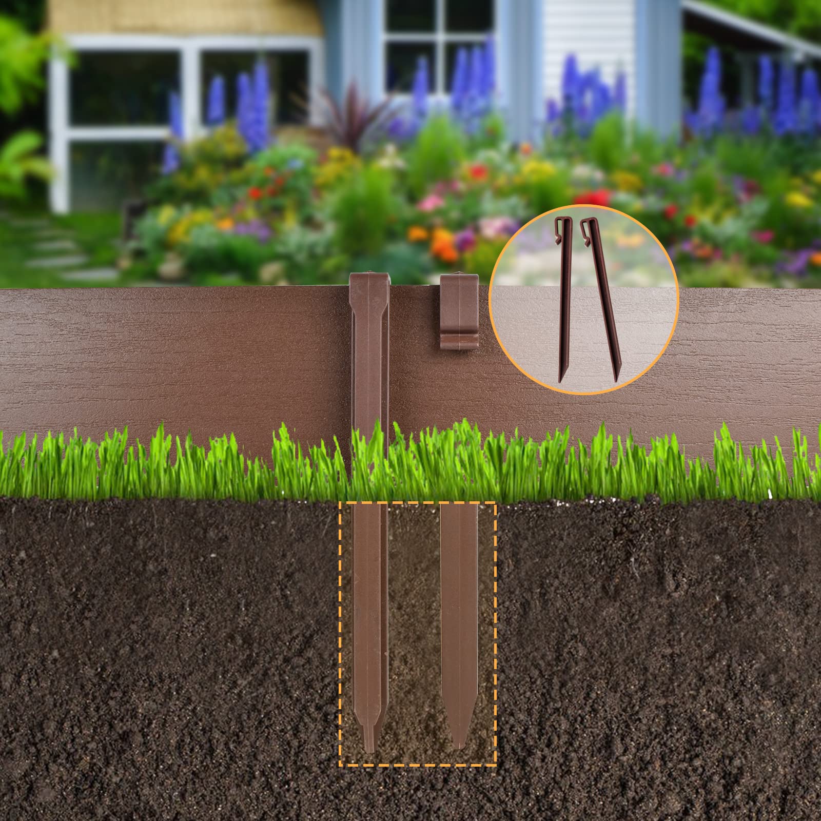 Citrine Garden Landscape Edging Kit, Include 4 Inch High 40 Feet Length Terrace Board, 20 Durable Spikes,Professional Edging Pruning Shear, Brown