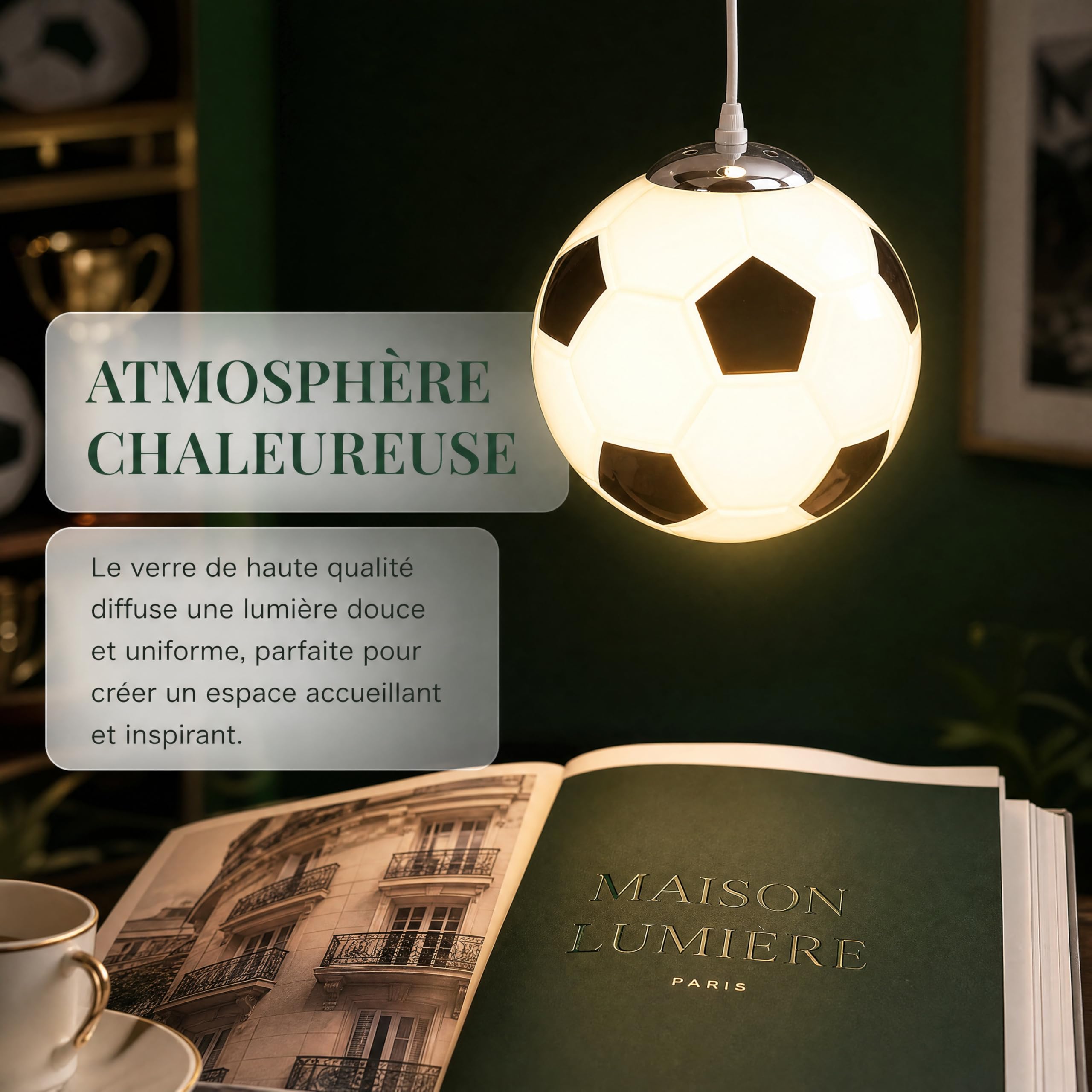 Tofficu Lustre En Verre De Football 8.27In Lampe Suspendue Plafonnier Moderne Pour Chambre Enfant Salon Restaurant Magasin VêTements DéCoration Nordique (Excluant Les ampoules)