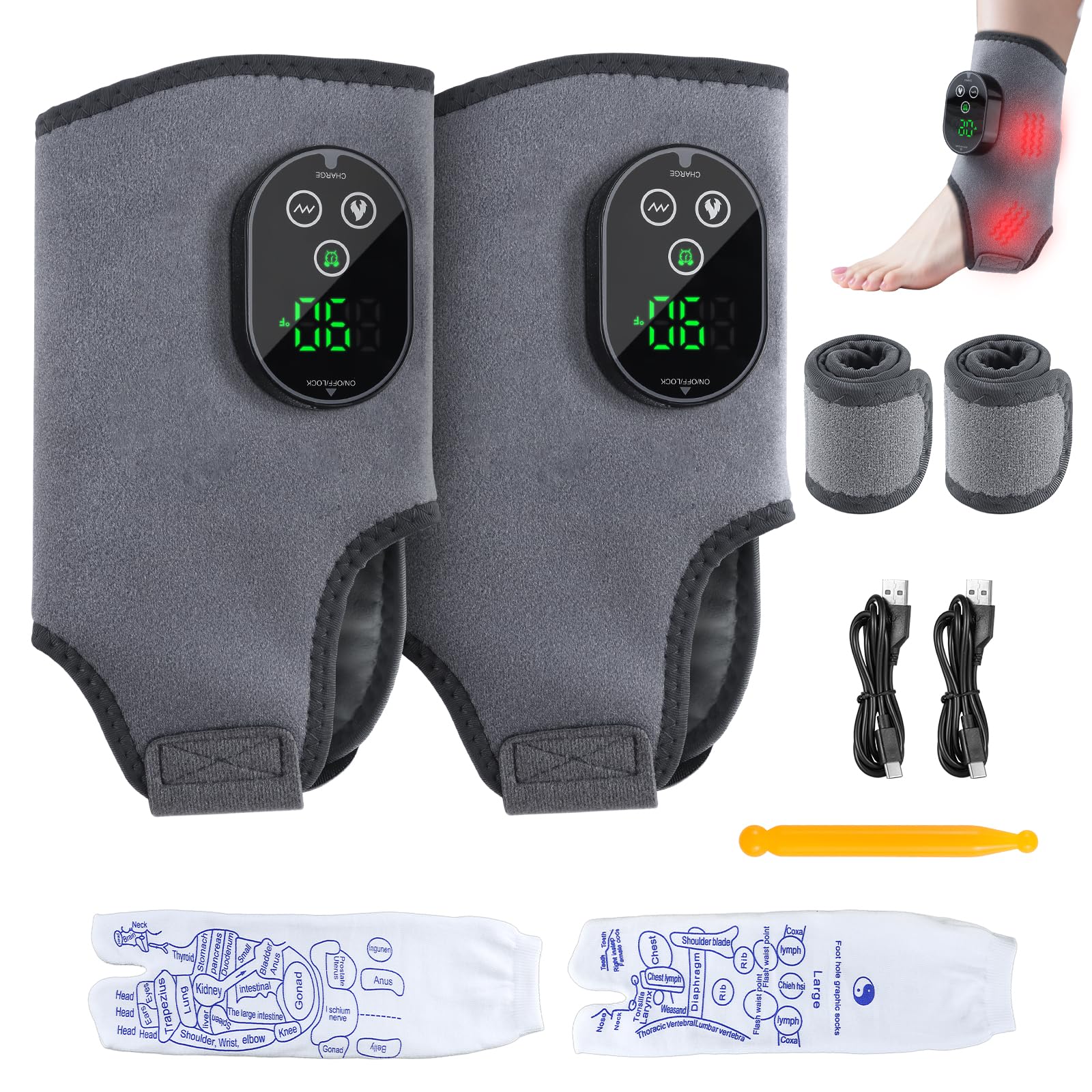 Masajeador De Pies InalÔmbrico, 2PC Masajeador Eléctrico De Pies, Masajeador de pies con 3 Modos de Vibración y 6 Niveles de Calor Masajeador 4 en 1 para pies, Piernas, Rodillas y Codos