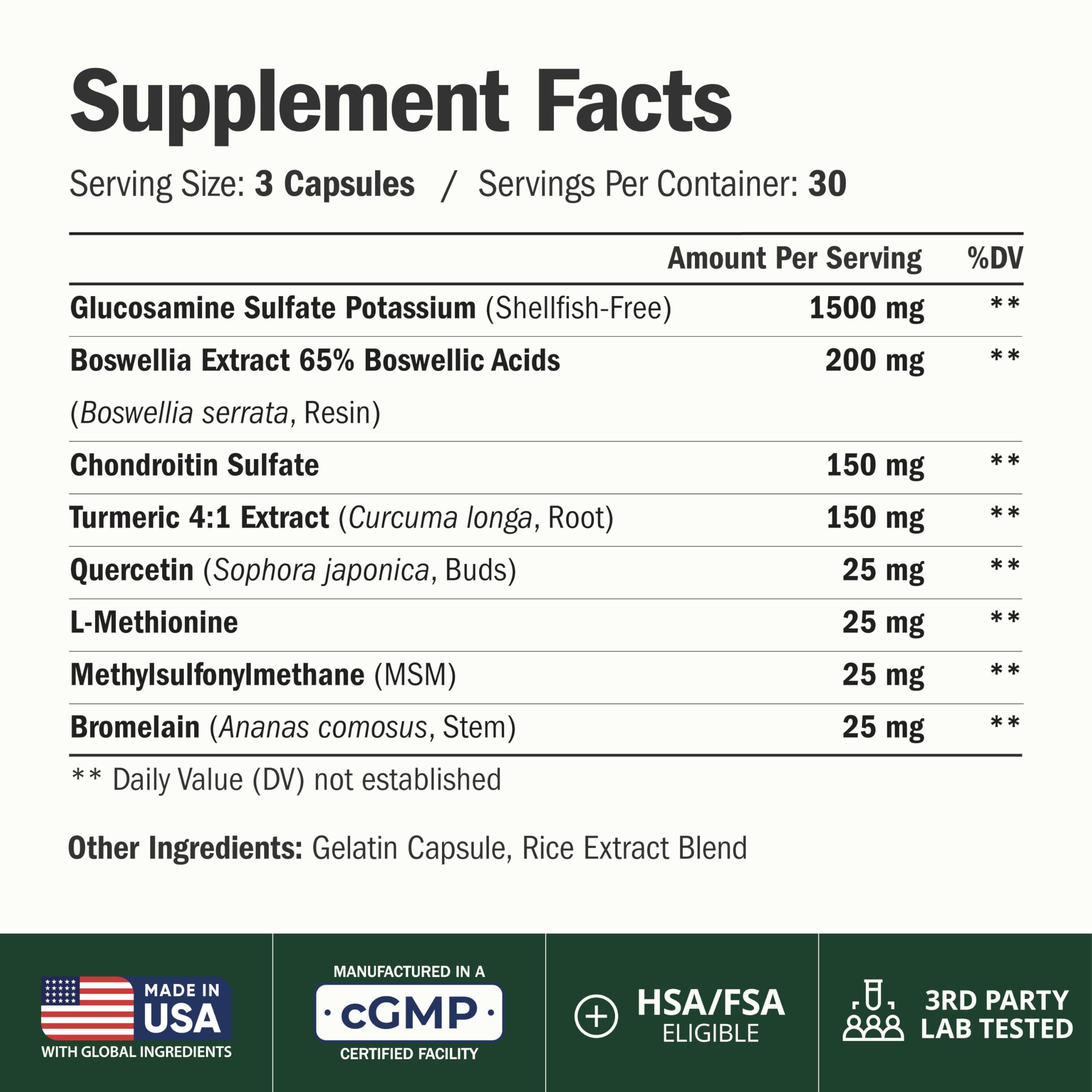 Glucosamine Chondroitin MSM β Joint Support Supplement for Women and Men with Glucosamine Sulfate 1500 mg, Chondroitin and MSM β for Cartilage, Joint Health and Flexibility β 90 Capsules - 2