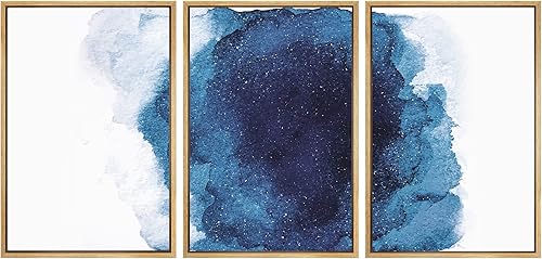 SIGNWIN - 3 fotos enmarcadas en lienzos relajantestradicionalesabstractas de naturaleza silvestre en acuarela azul marino para decoración del hogar,