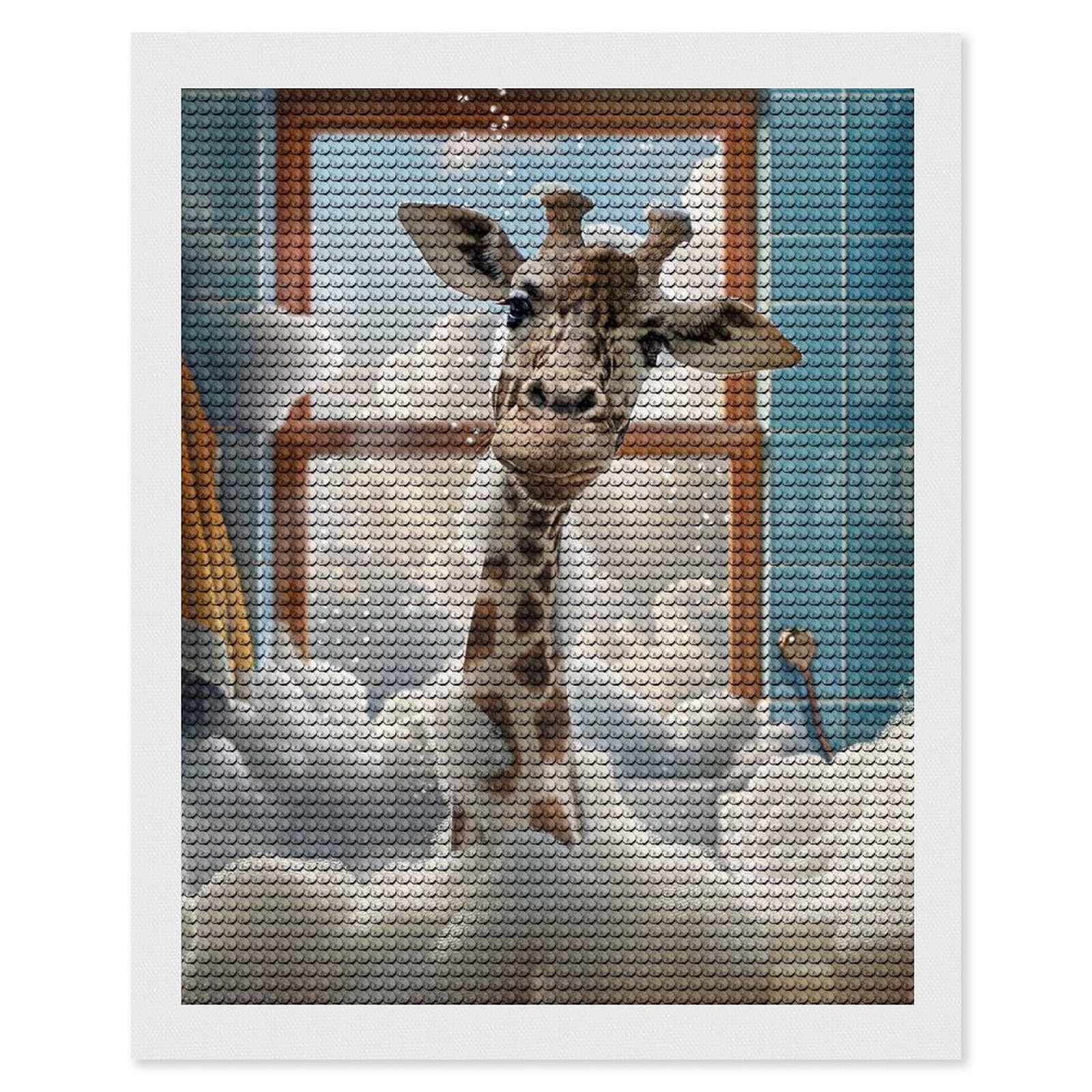 Junmoney Giraffe in A Bubble Bath Diamond Painting Canvas Set 16"x20", for Adults, Bedroom Decor, Good for Quiet Evenings, Festive Craft Gift