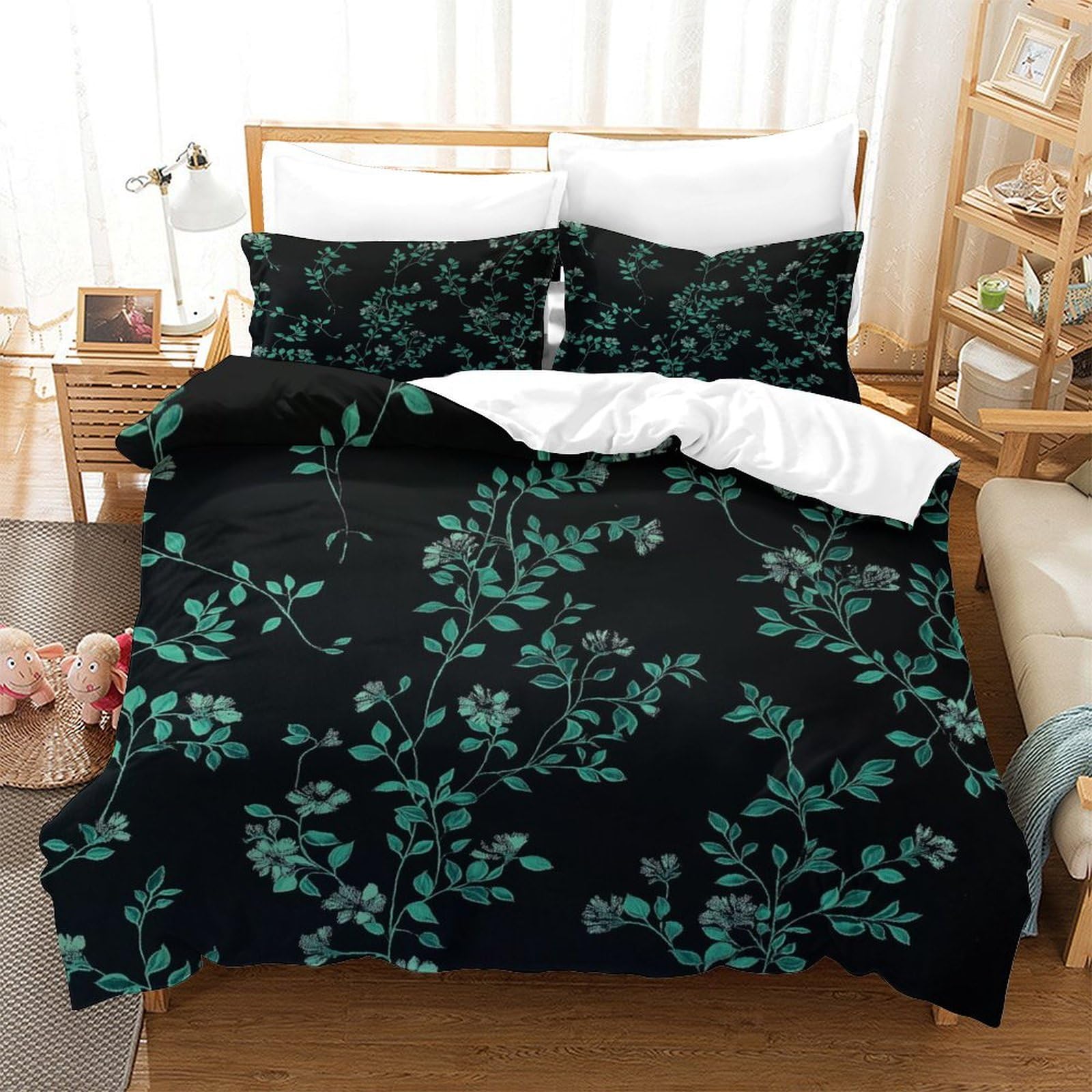 ZZVRMCYLD Green Duvet Cover Sets 3 PCS Hotel Quality Quilt Cover Bedding Set Bed Covers with Pillowcases with Zipper Closure Ultra Soft Anti Allergic Microfiber Single（140x200cm）