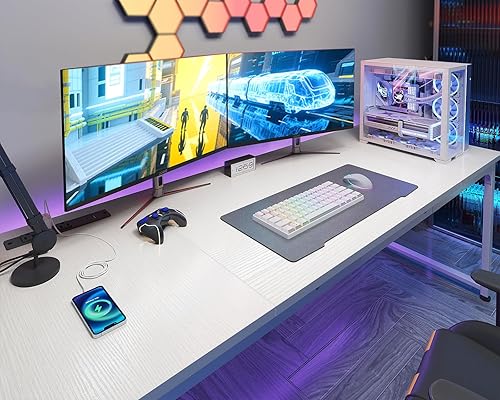 Miniatura 5 de Coleshome Escritorio para computadora de 71 pulgadas con puertos USB, escritorio de oficina grande, escritorio de estudio largo para estudiantes