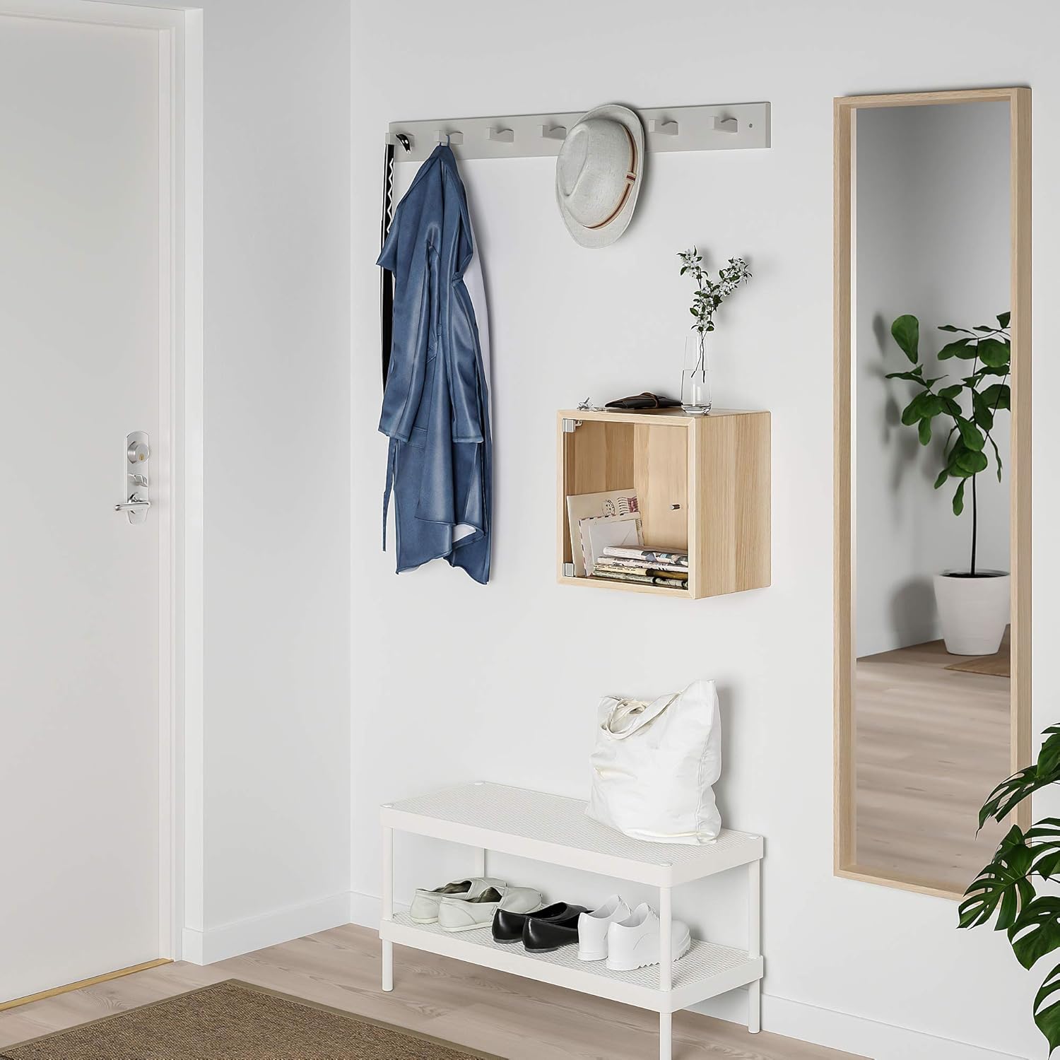 ProTuning EKET ウォールキャビネット ガラスドア付き ホワイトステンドオーク効果 35x25x35cm