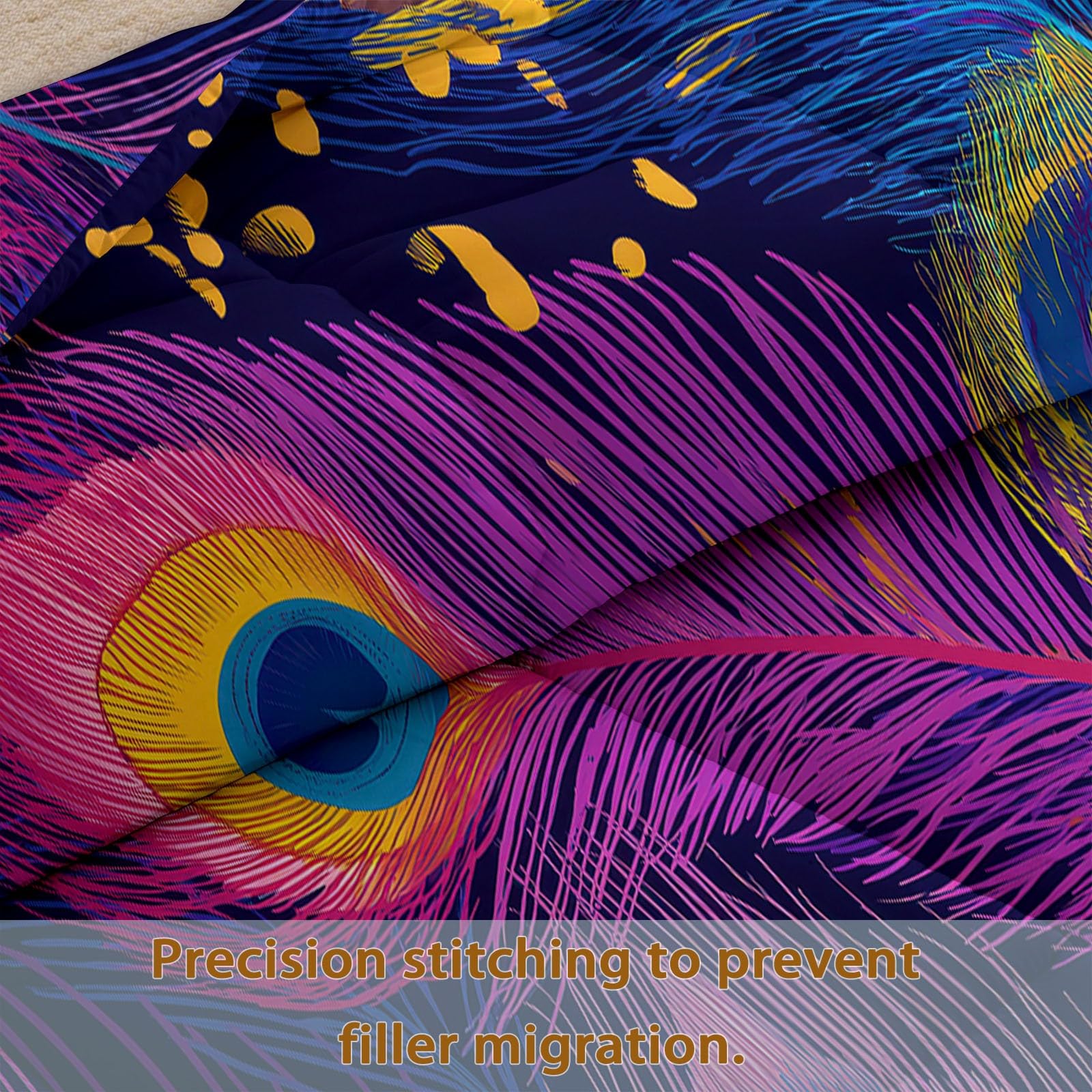 Générique Piumino trapuntato stampato a 4 stagioni, motivo: pavone, piume, 140 x 200 cm, morbido, leggero e caldo, senza copripiumino per 1 persone, Edredon reversibile, per letto matrimoniale e