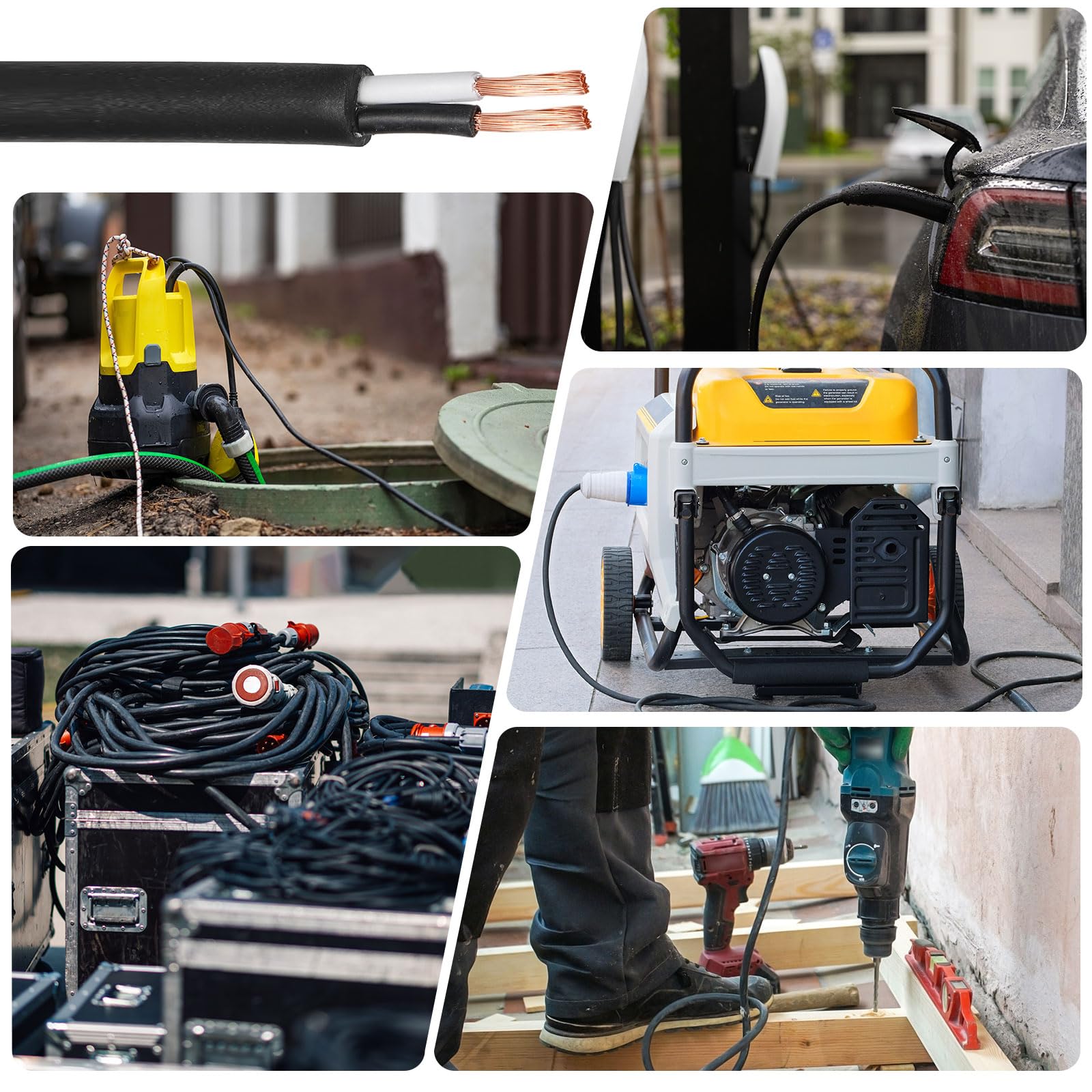 QUARKZMAN Cable Eléctrico SJOOW Calibre 14 2 Conductores 50 Pies 14 AWG Cable De Potencia Portátil 300V Para Generadores Luces LED Cargadores De Baterías Cable De Extensión Flexible