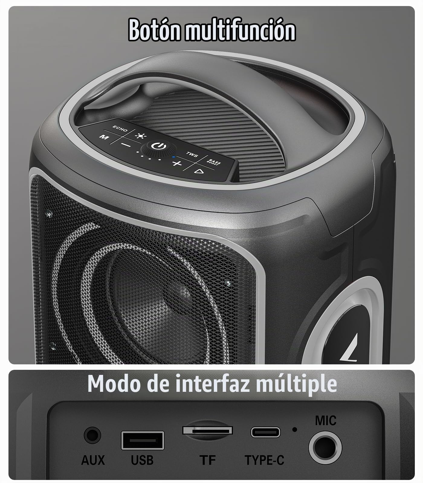Altavoz Bluetooth Portátil,200 W Máx, Graves Potentes, IP65 | 24 h de autonomía, luces RGB, Bluetooth 5.4,TWS yUSB/TF/AUX/Mic para fiestas, camping y exteriores